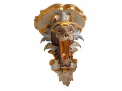 Rare Pair of Venetian Carved Maskaron Wall Consoles with Lion Heads