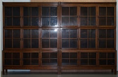 Rare Pair of Victorian Minty Oxford Triple Bank Library Stacking Legal Bookcases