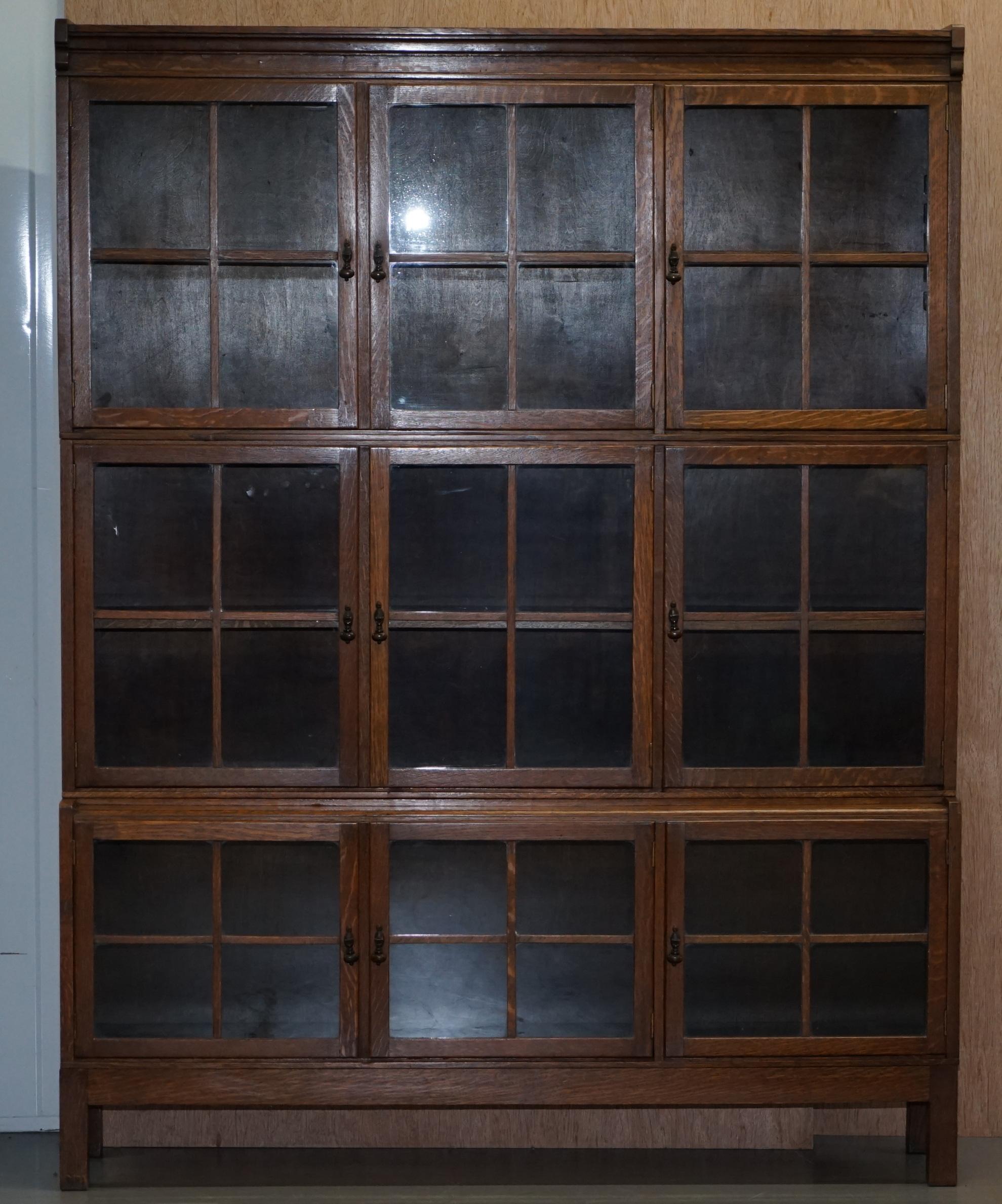 Hand-Crafted Rare Pair of Victorian Minty Oxford Triple Bank Library Stacking Legal Bookcases