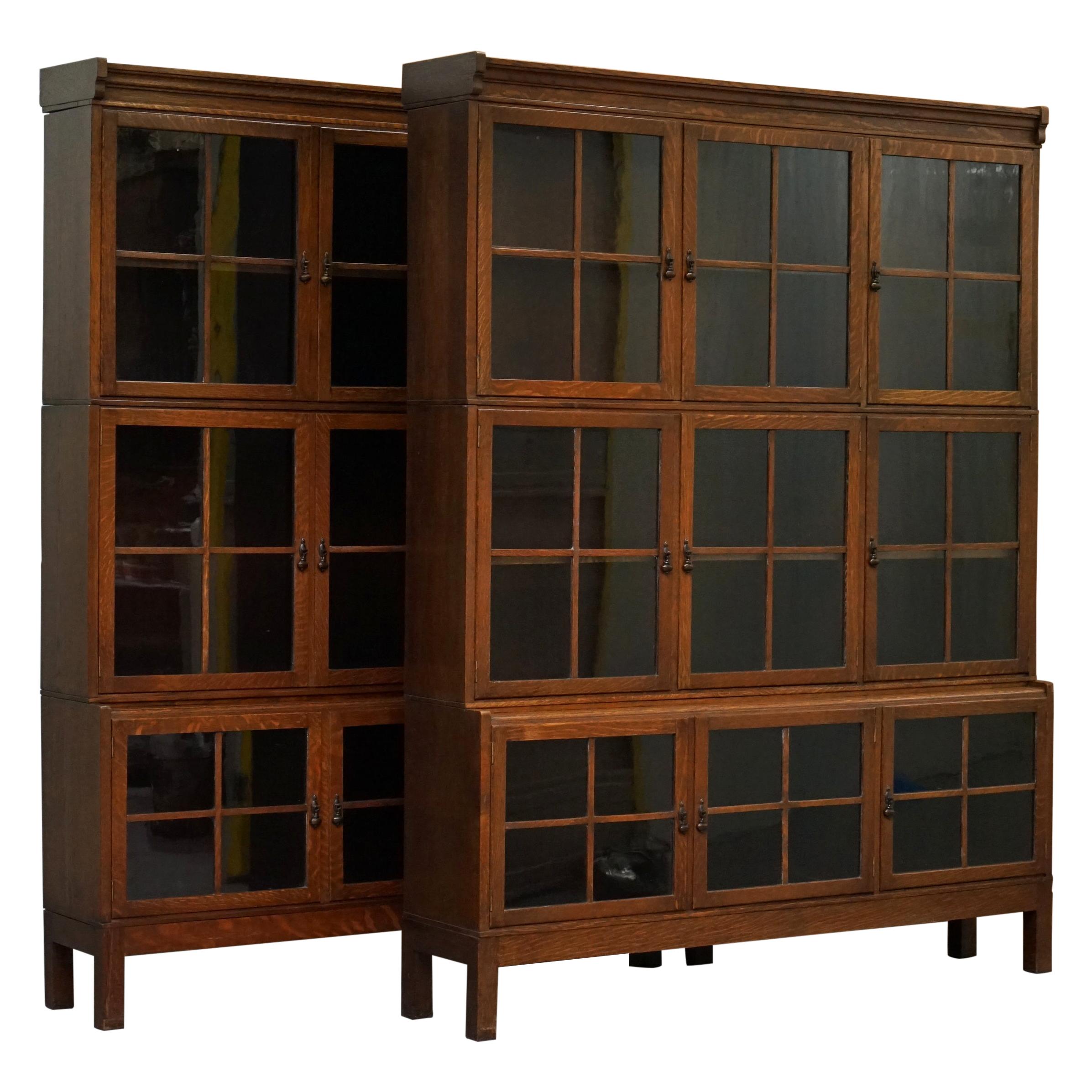 Rare Pair of Victorian Minty Oxford Triple Bank Library Stacking Legal Bookcases