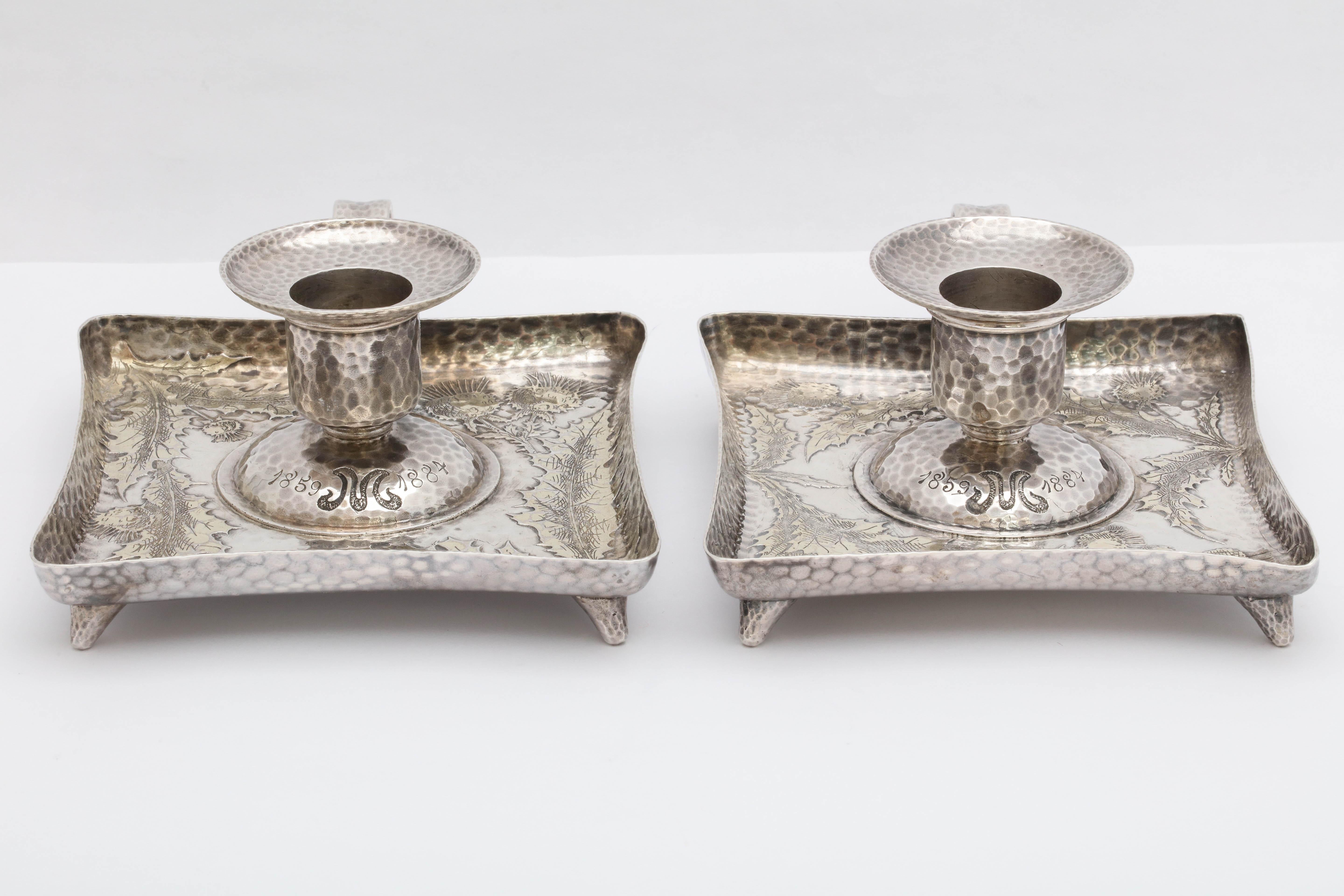 Rare Pair of Victorian Parcel-Gilt Sterling Silver Tiffany Chamber Candlesticks In Excellent Condition In New York, NY