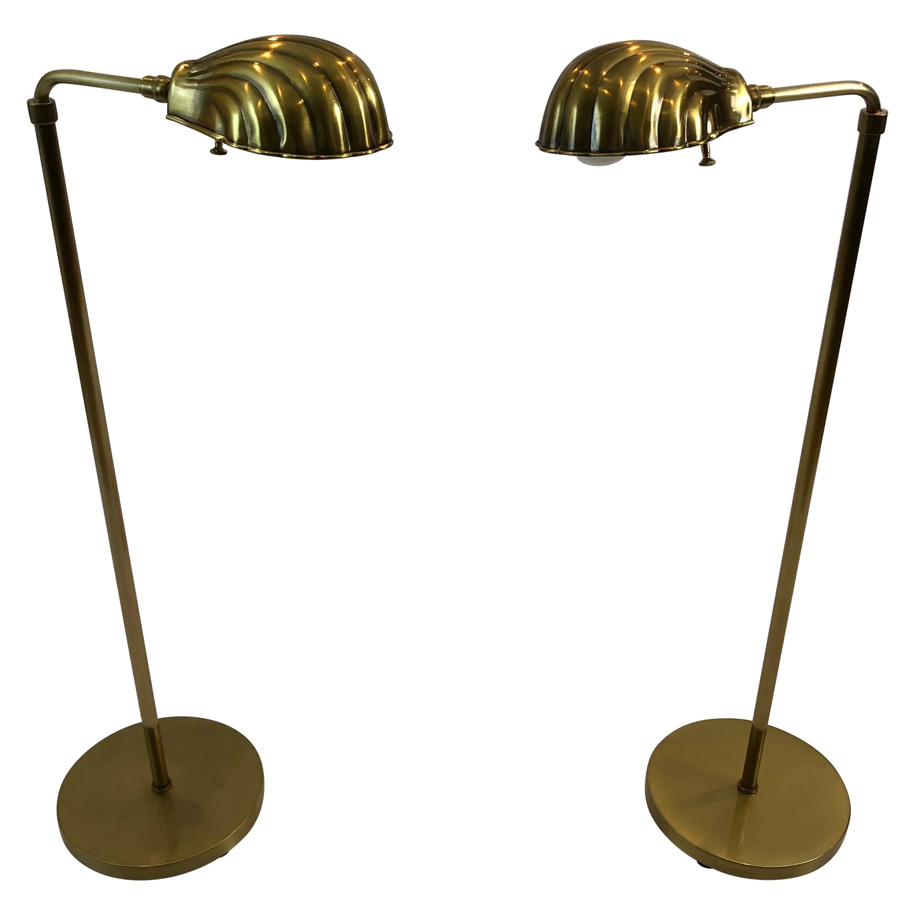 Pair of Chapman Brass Torchieres with Inverted Pyramid Diffusers at 1stDibs