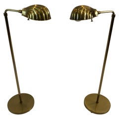 Rare Pair of Vintage Adjustable Brass Shell Motife Floor Lamps by Chapman