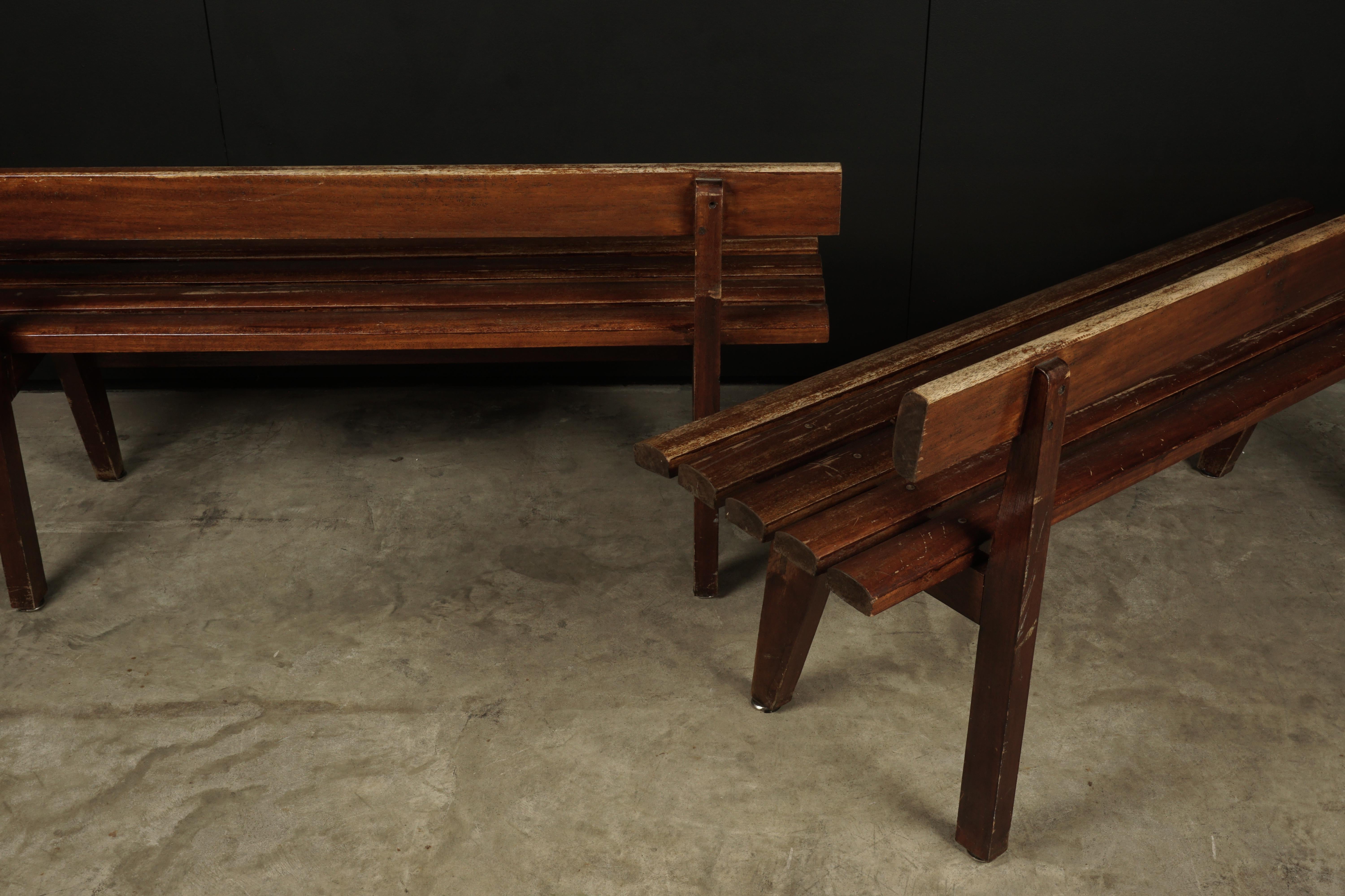 Oak Rare Pair of Vintage Benches from France, 1950s