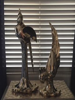 Rare Pair of Vintage Dolby Brass Parrots Animal Sculpture