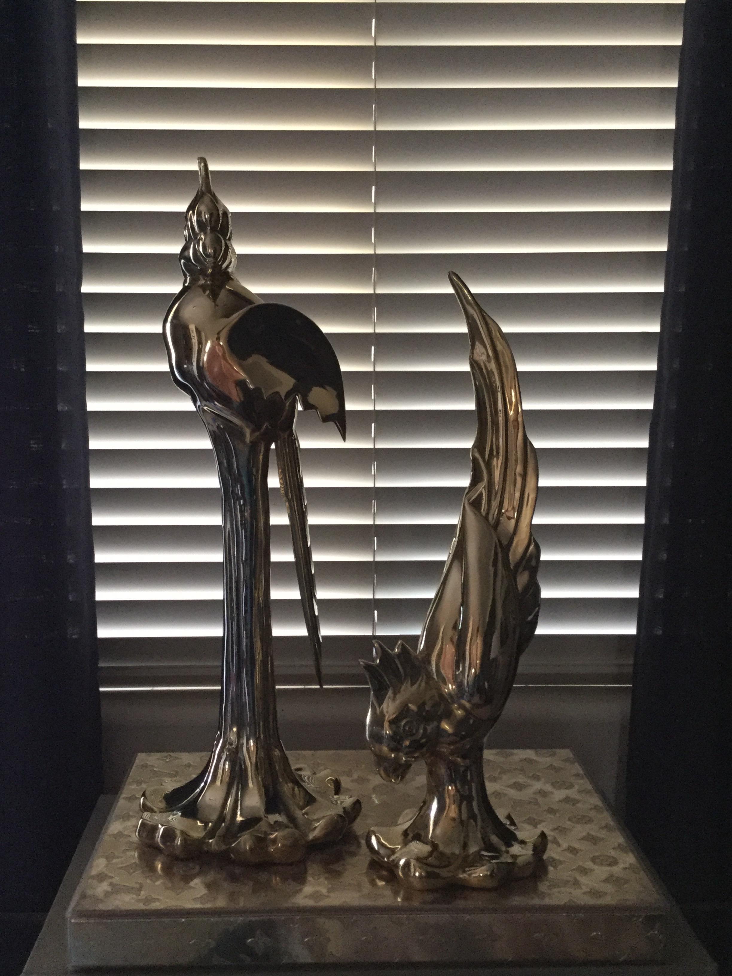 Rococo Rare Pair of Vintage Dolby Brass Parrots Animal Sculpture For Sale