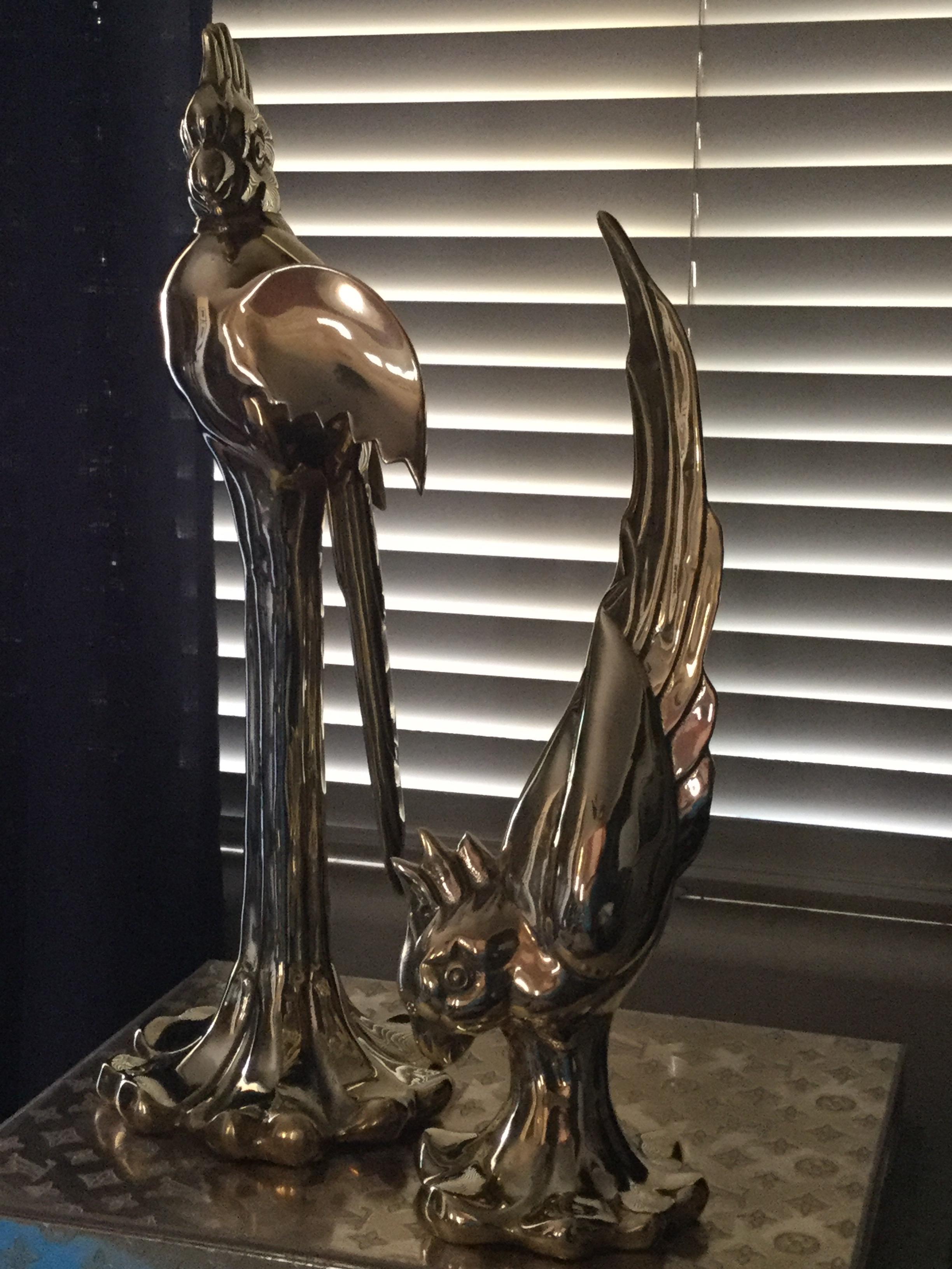 Korean Rare Pair of Vintage Dolby Brass Parrots Animal Sculpture For Sale