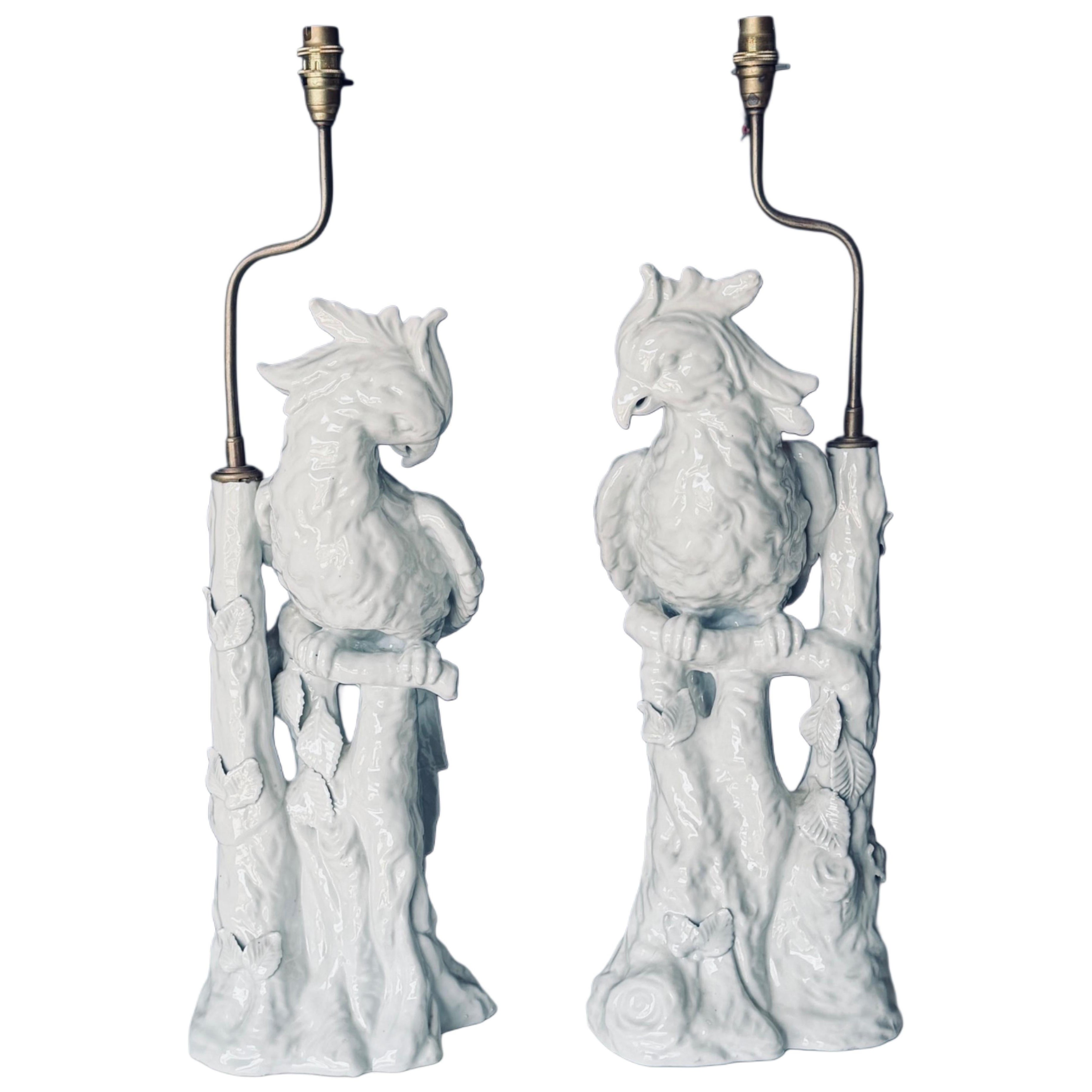 Rare Pair Of Vintage Italian Ceramic Parrot Table Lamps