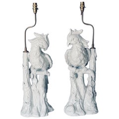Rare Pair Of Vintage Italian Ceramic Parrot Table Lamps