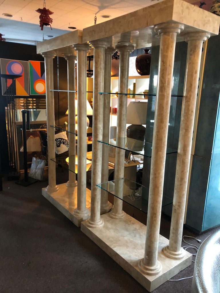 Rare Pair of Vintage Maitland Smith “Empire” Marble Stone Étagères For