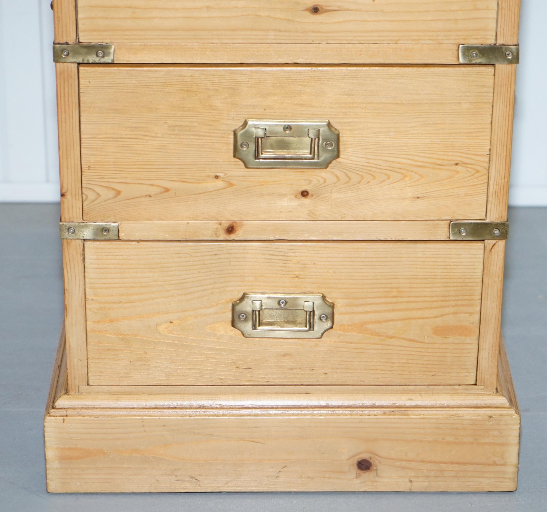 Rare Pair of Vintage Pitch Pine Campaign Drawers Ideal Lamp Wine Bedside Tables 11
