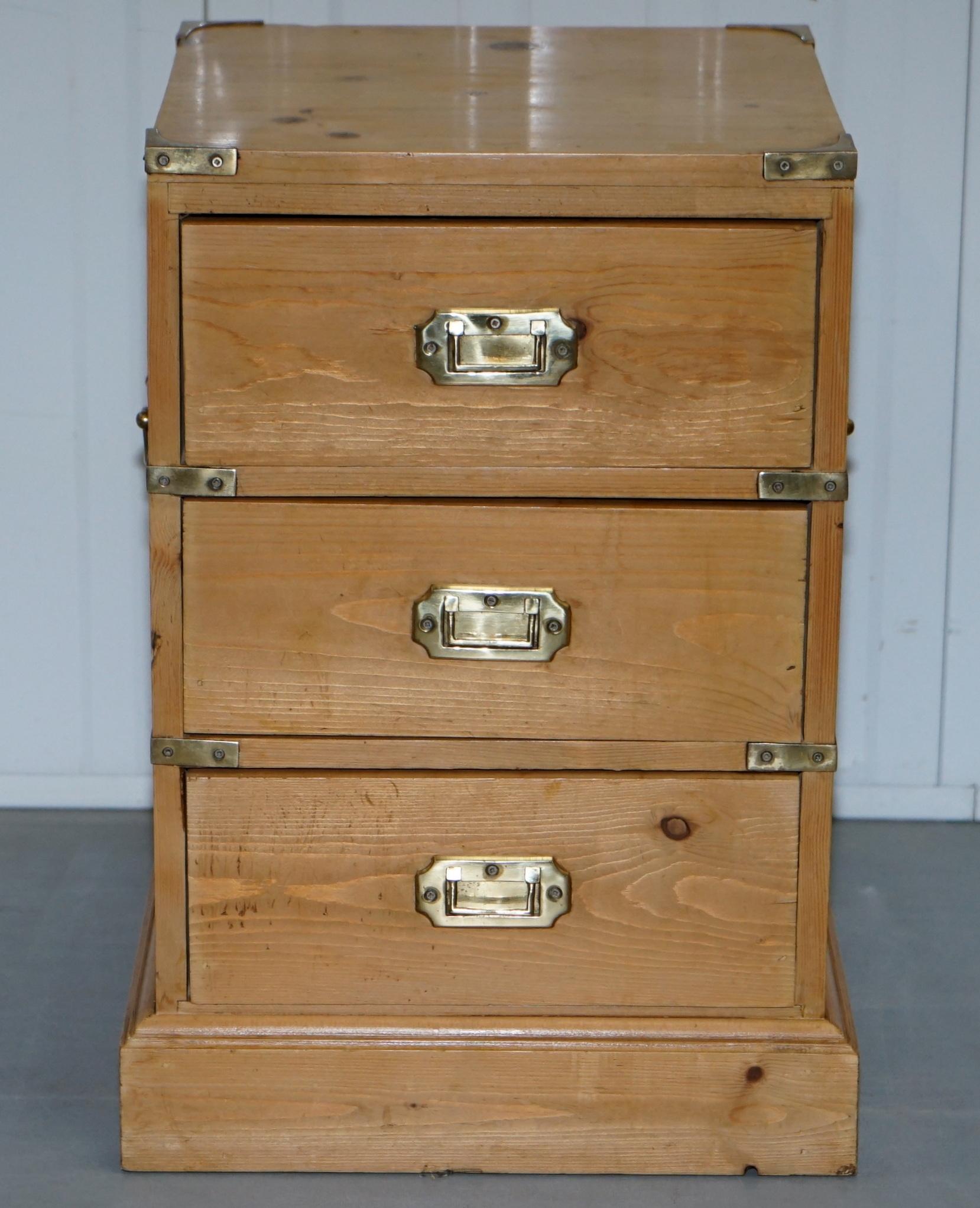 Modern Rare Pair of Vintage Pitch Pine Campaign Drawers Ideal Lamp Wine Bedside Tables