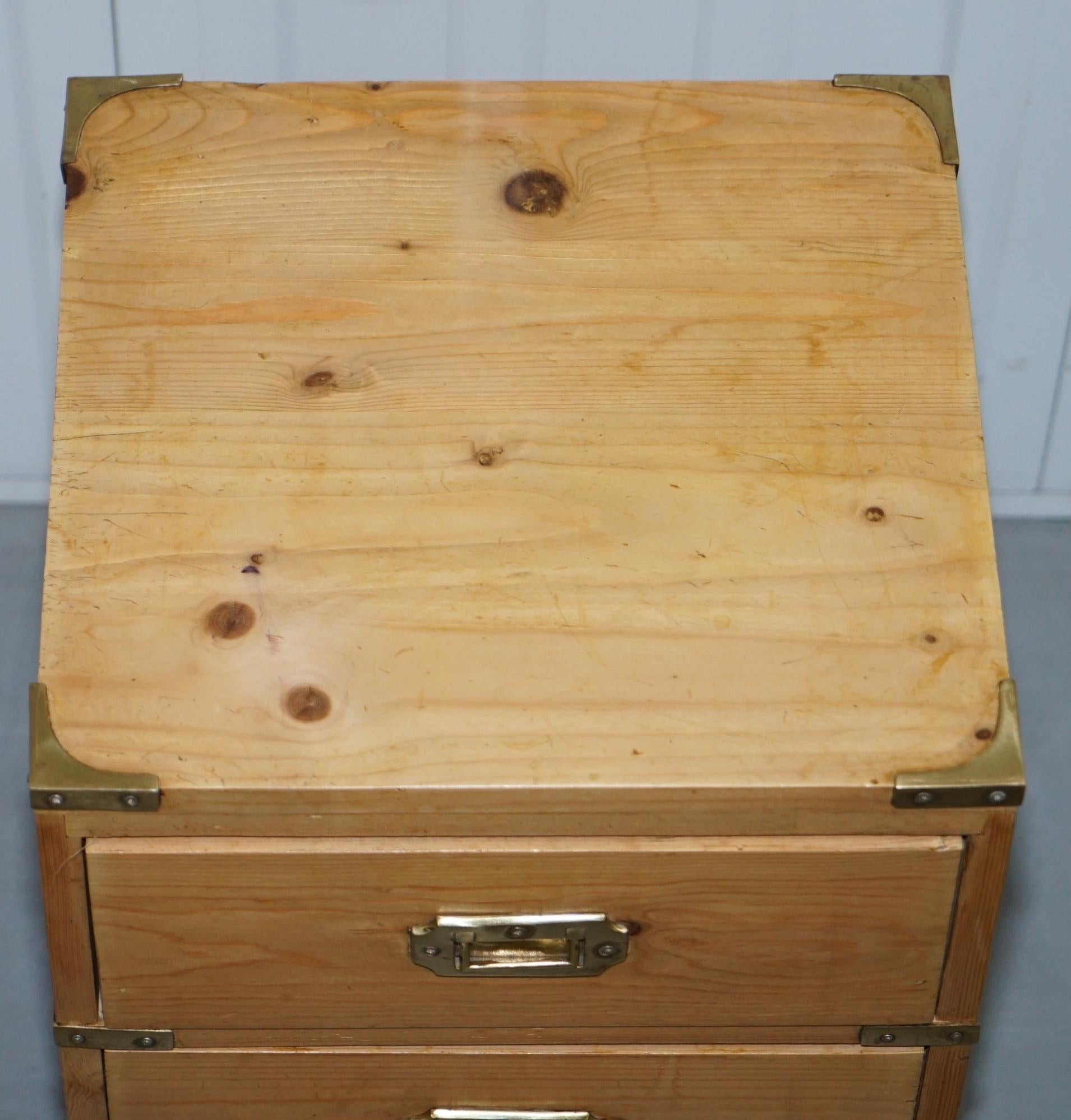 English Rare Pair of Vintage Pitch Pine Campaign Drawers Ideal Lamp Wine Bedside Tables