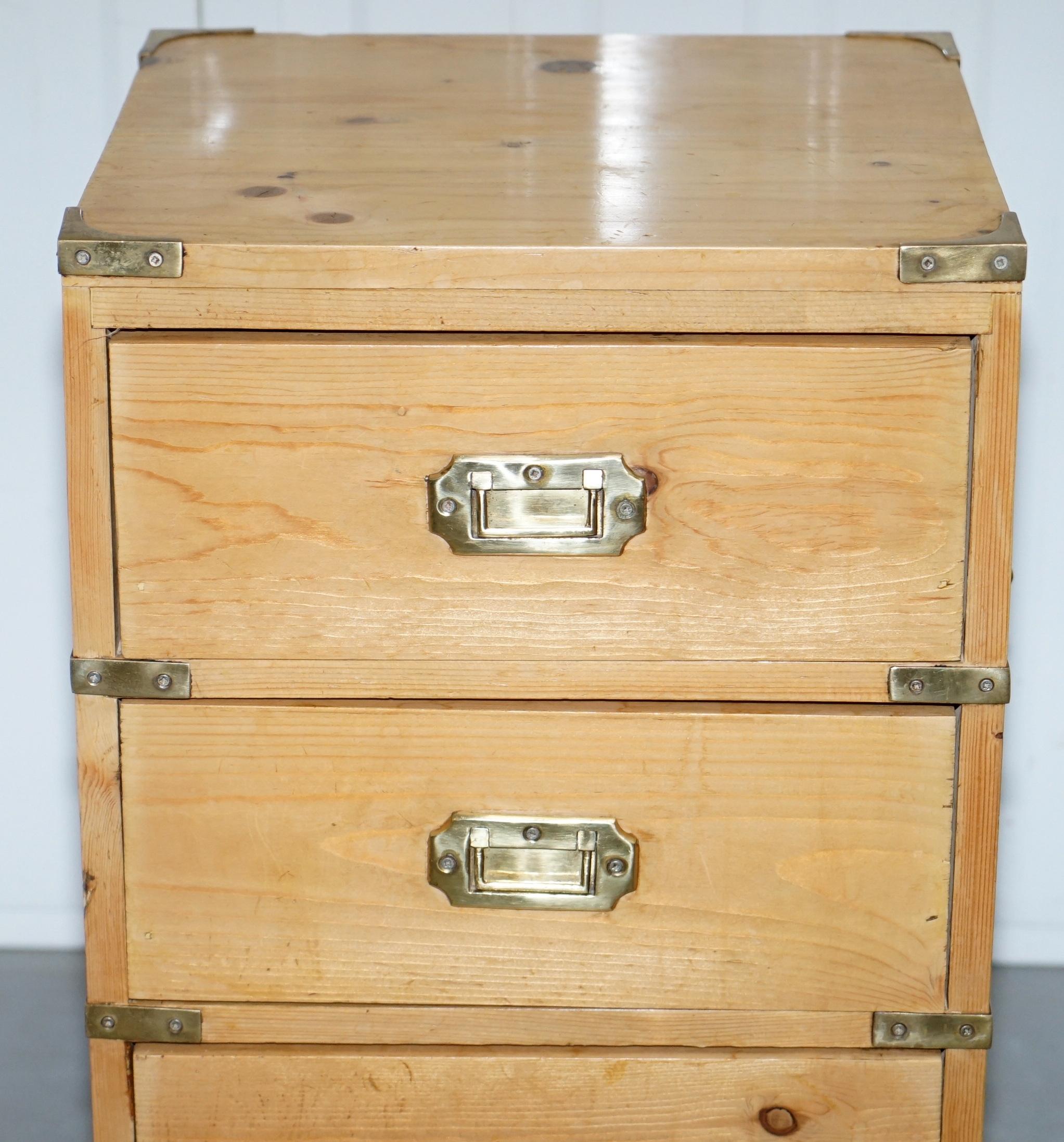 Hand-Carved Rare Pair of Vintage Pitch Pine Campaign Drawers Ideal Lamp Wine Bedside Tables