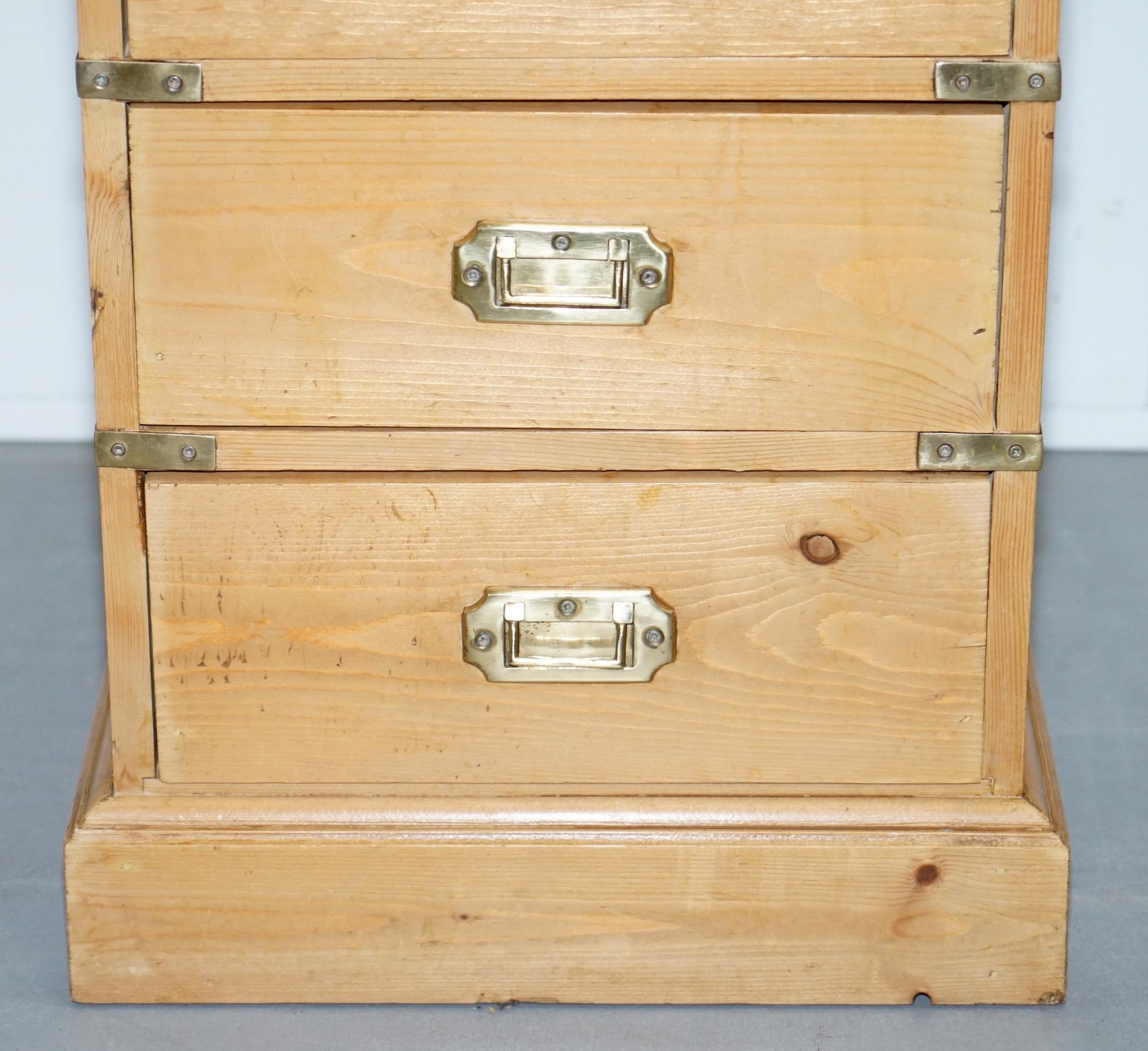 20th Century Rare Pair of Vintage Pitch Pine Campaign Drawers Ideal Lamp Wine Bedside Tables