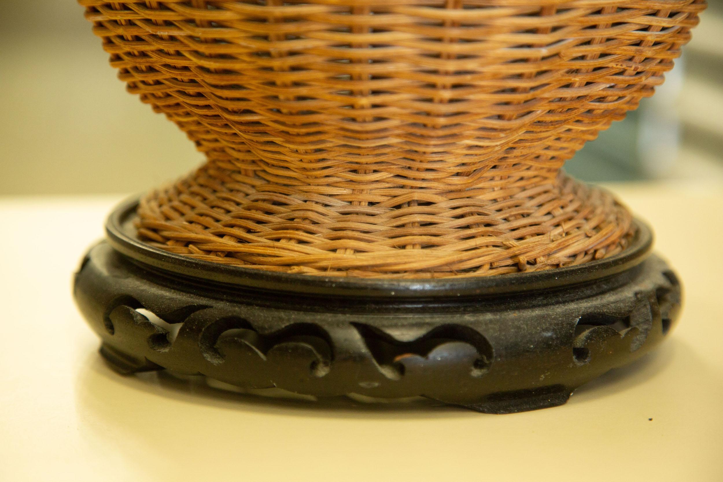 North American Rare Pair of Vintage Wicker Table Lamp