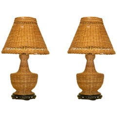 Rare Pair of Vintage Wicker Table Lamp