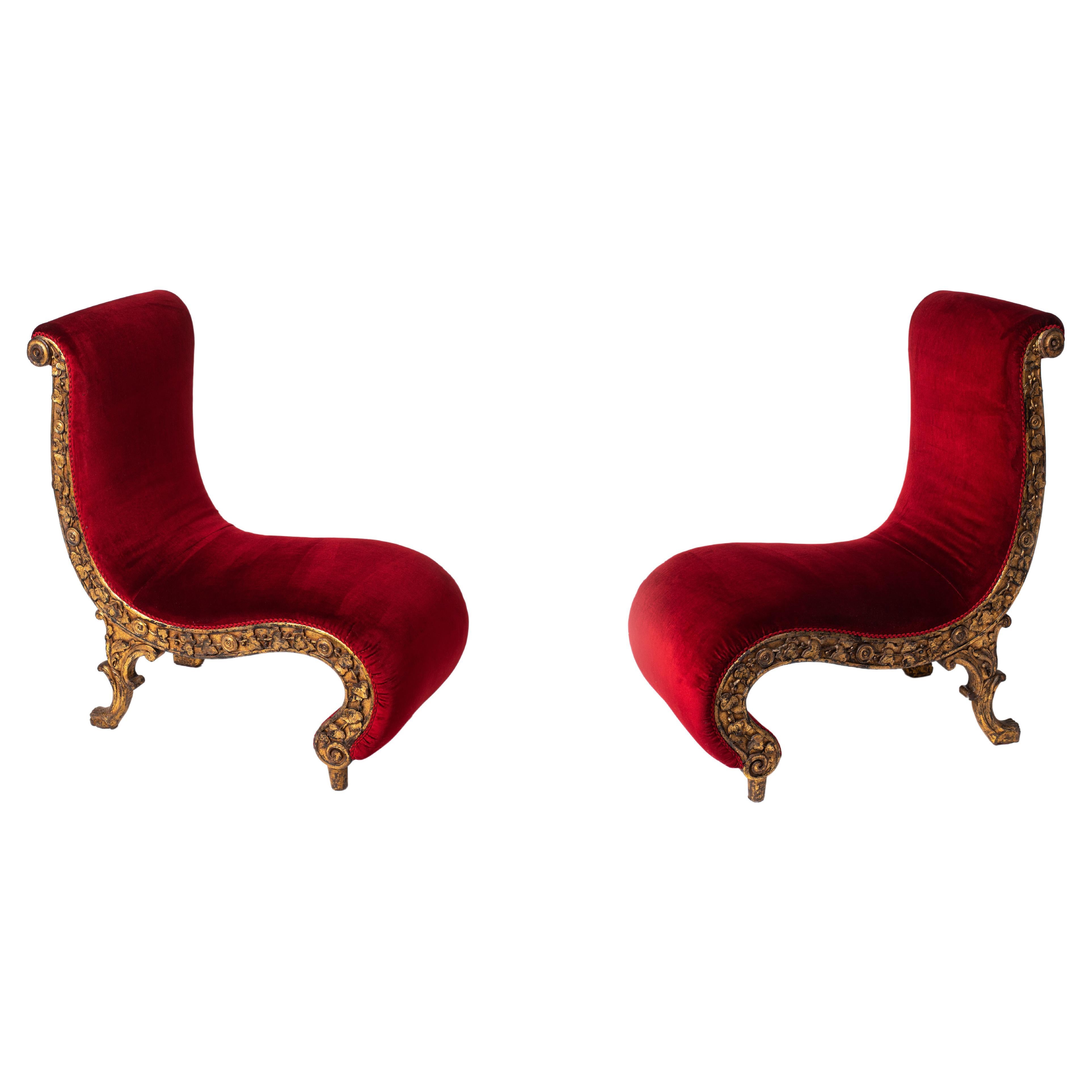 Rare Pair of Voluptuous Seats, Portugal circa 1880 For Sale