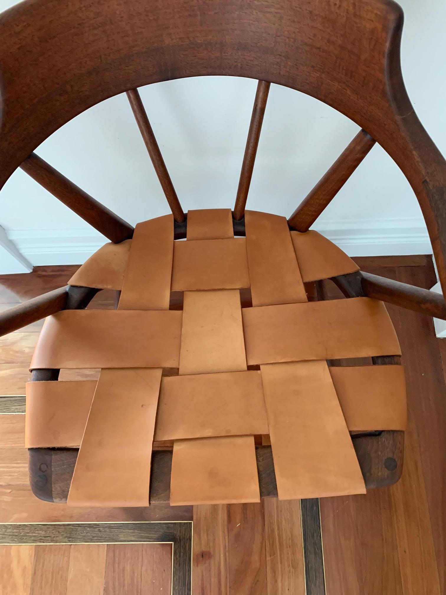 Rare Pair of Walnut Captain Chair by Wharton Esherick For Sale 1