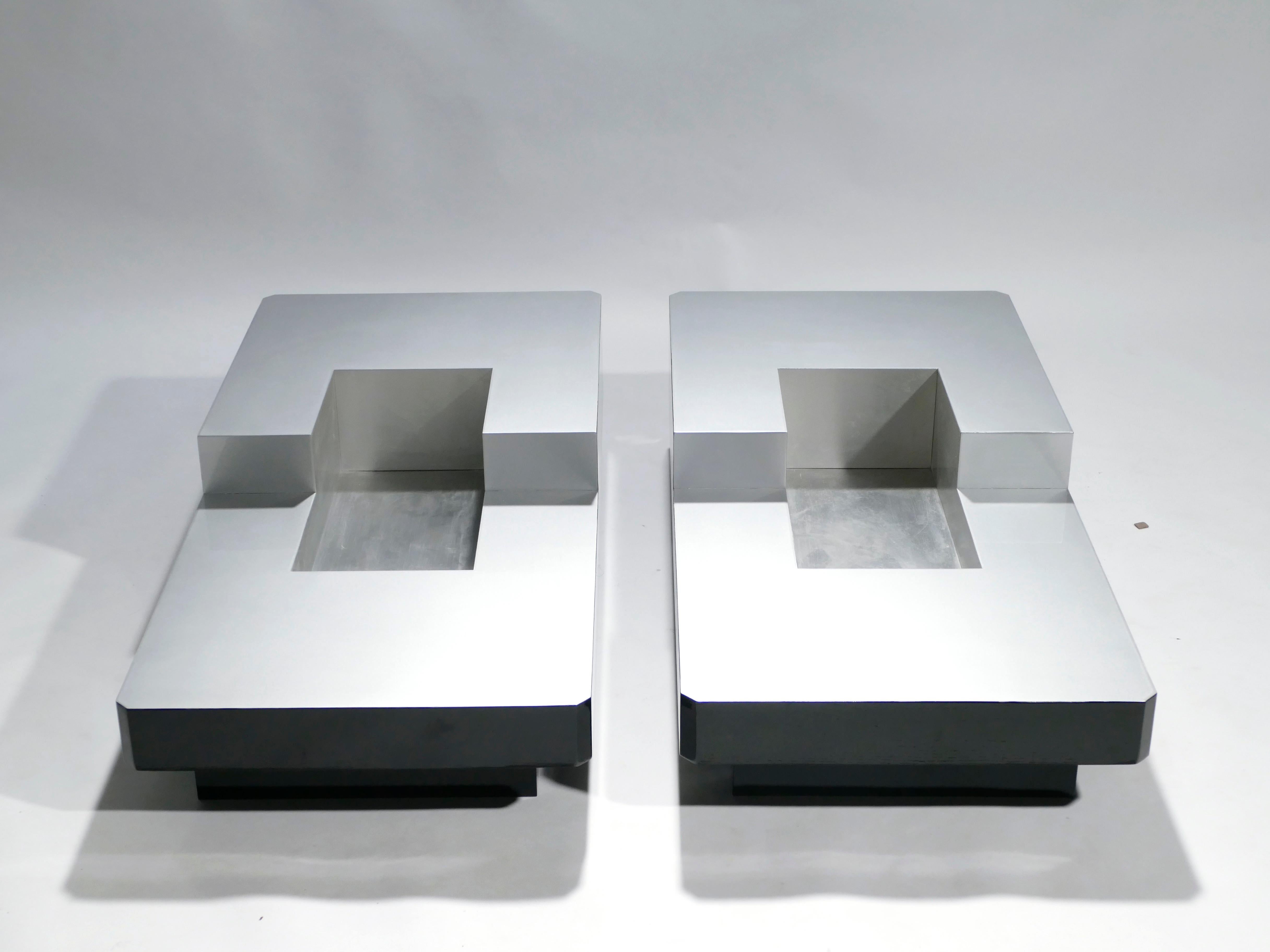 Mid-Century Modern Rare Pair of Willy Rizzo Lacquer Coffee Tables, 1970s
