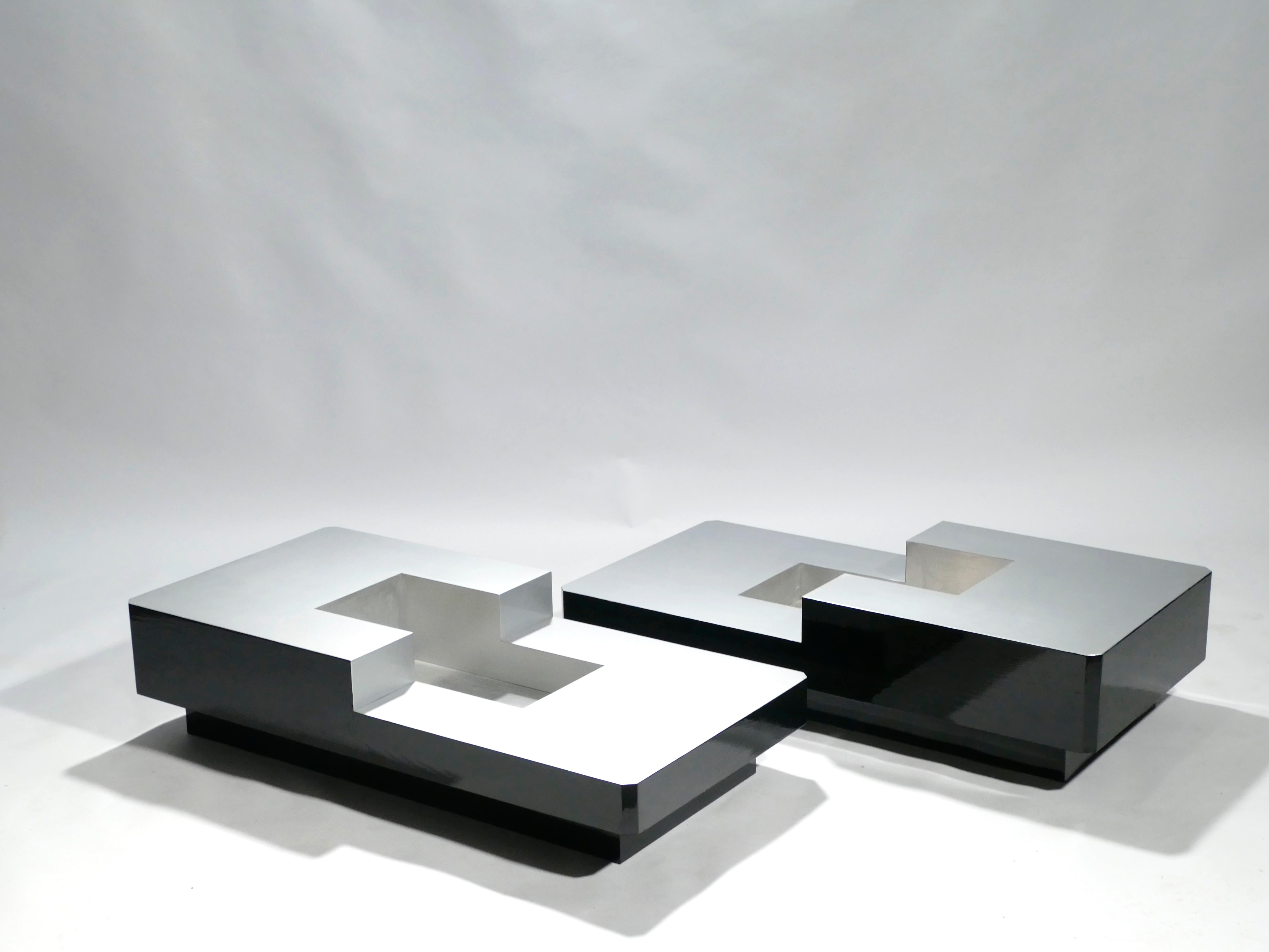 Italian Rare Pair of Willy Rizzo Lacquer Coffee Tables, 1970s