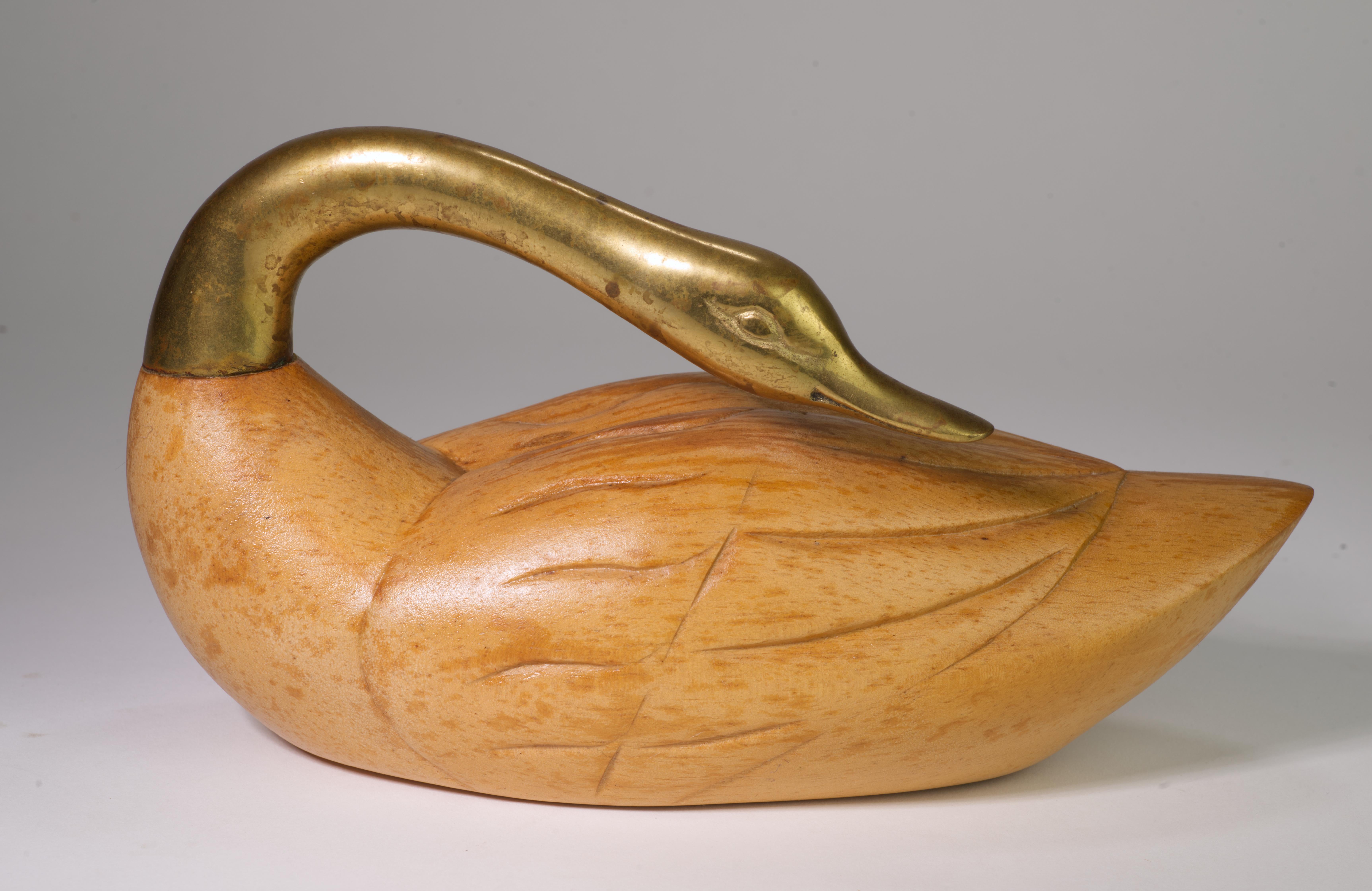 Rare Pair of Wood and Bronze Swan Figurines by Wildwood, Mid Century Modern For Sale 3