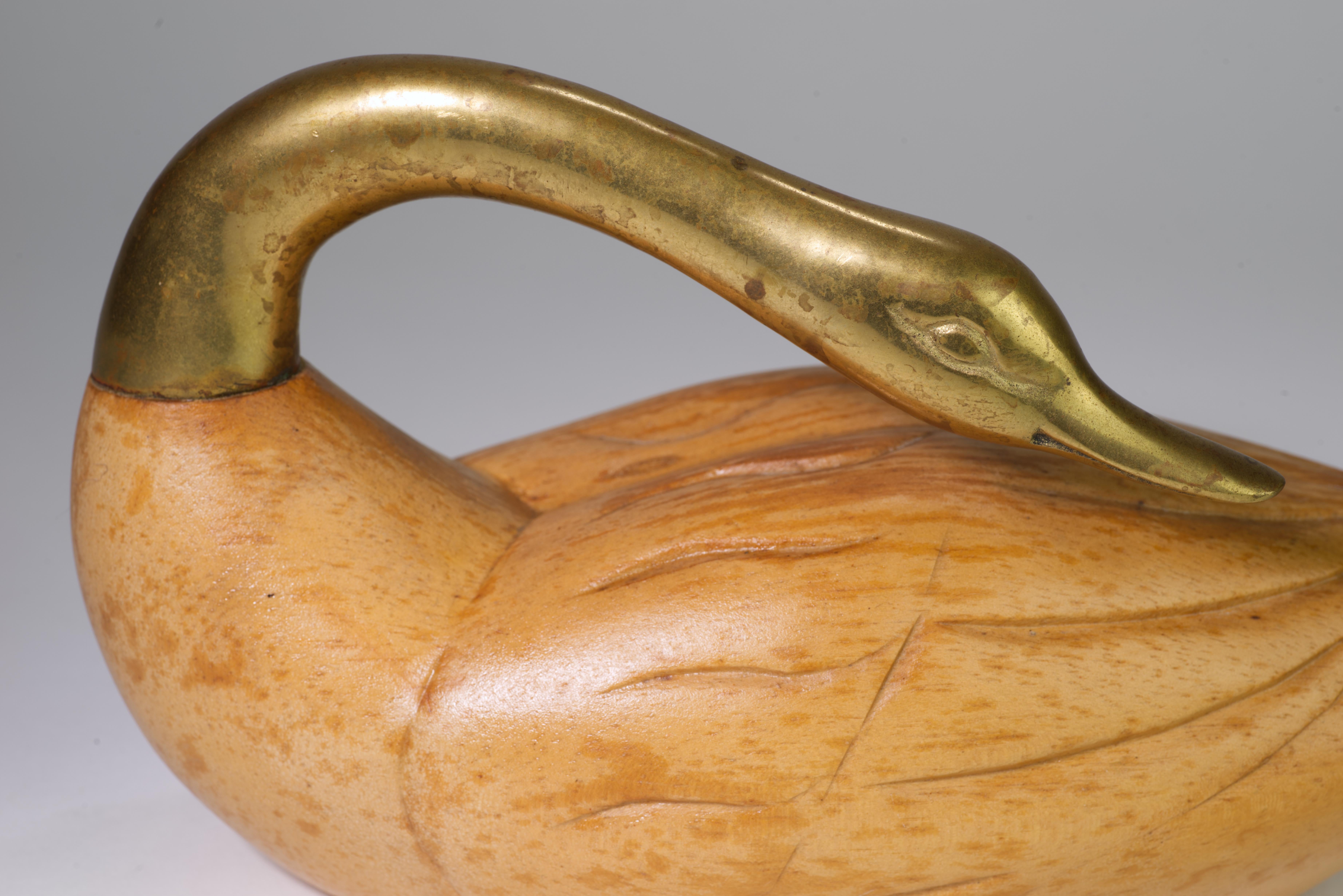 Rare Pair of Wood and Bronze Swan Figurines by Wildwood, Mid Century Modern For Sale 4