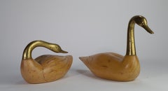 Rare Pair of Wood and Bronze Swan Figurines by Wildwood, Mid Century Modern