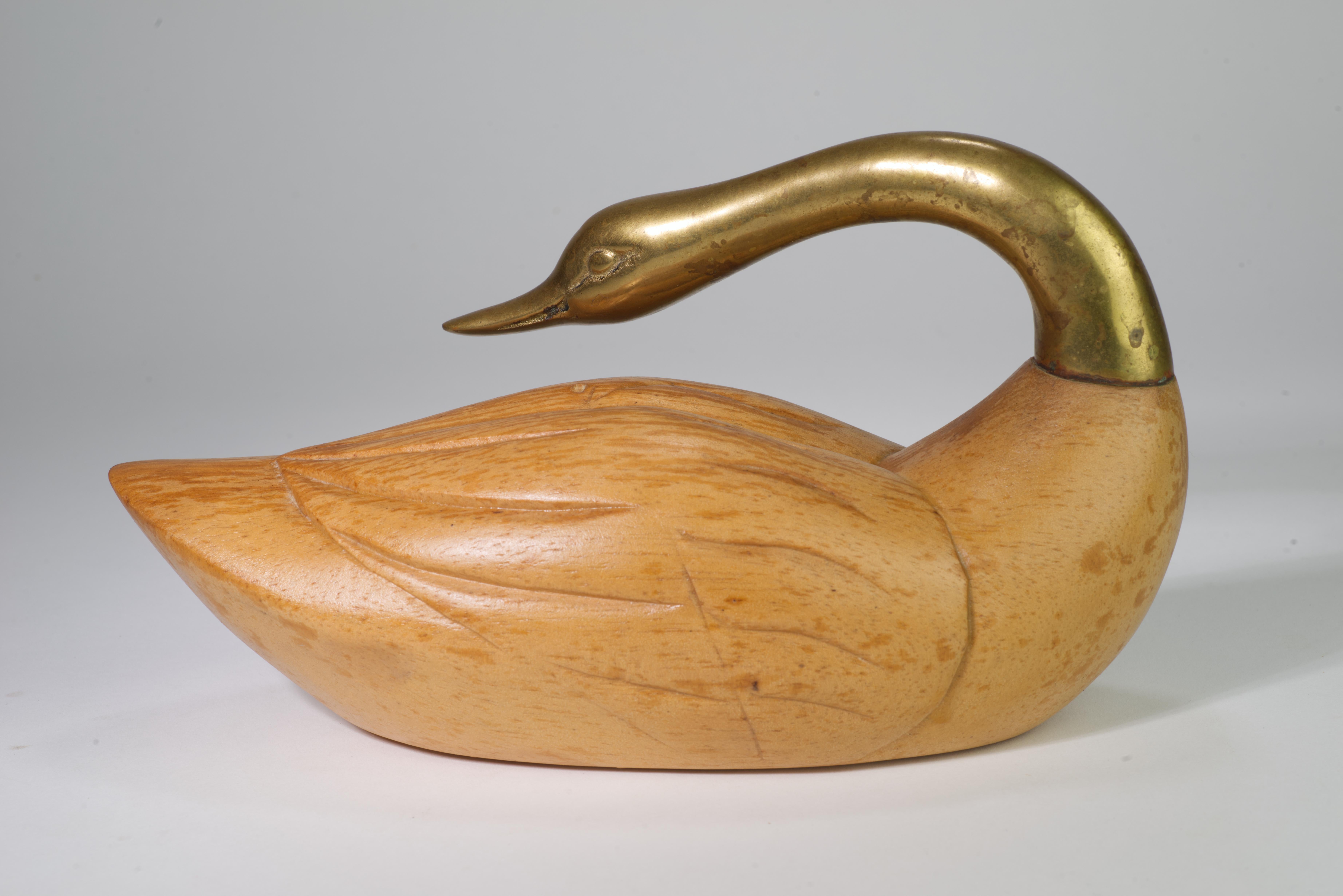 Rare Pair of Wood and Bronze Swan Figurines by Wildwood, Mid Century Modern For Sale 1