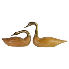 Rare Pair of Wood and Bronze Swan Figurines by Wildwood, Mid Century Modern