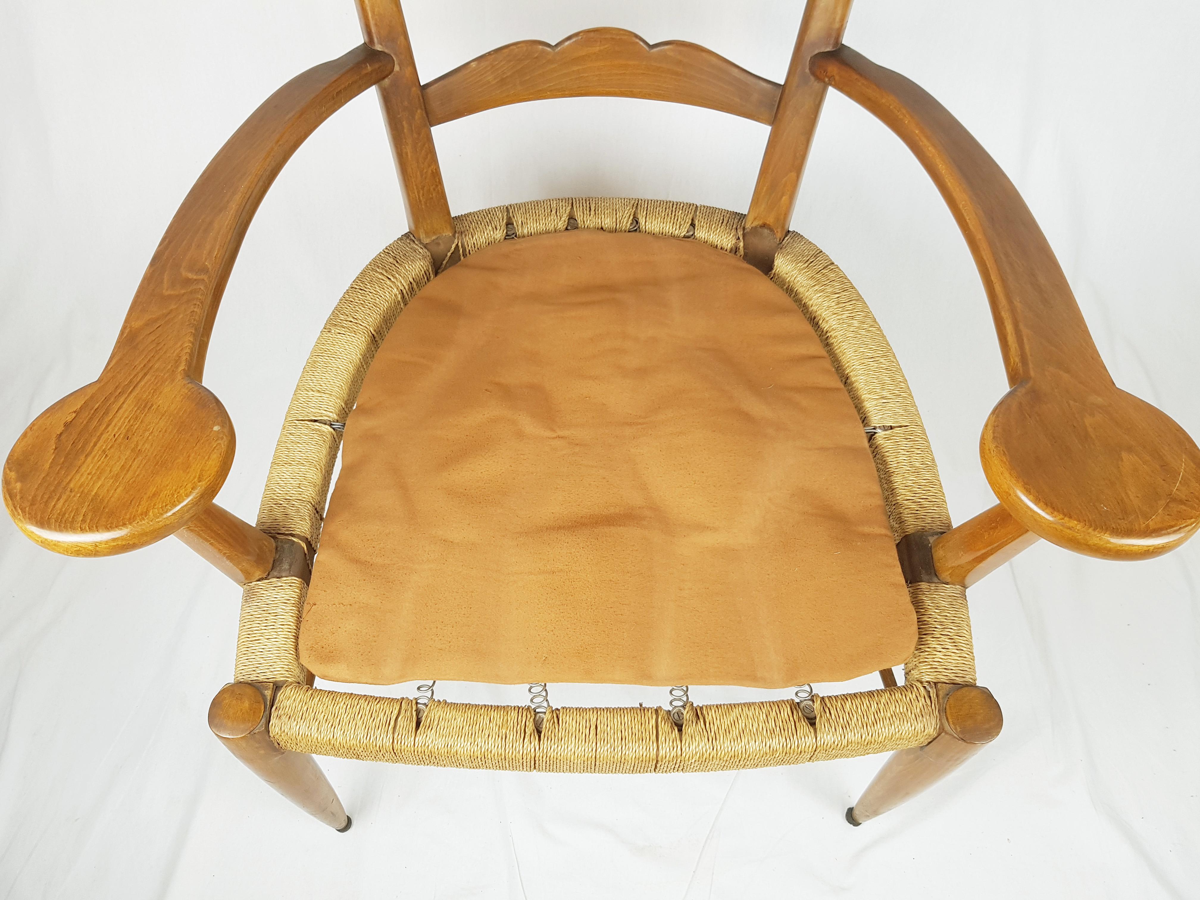 Rare Pair of Wood & Rope 1949 Armchairs by Ico Parisi For Sale 6