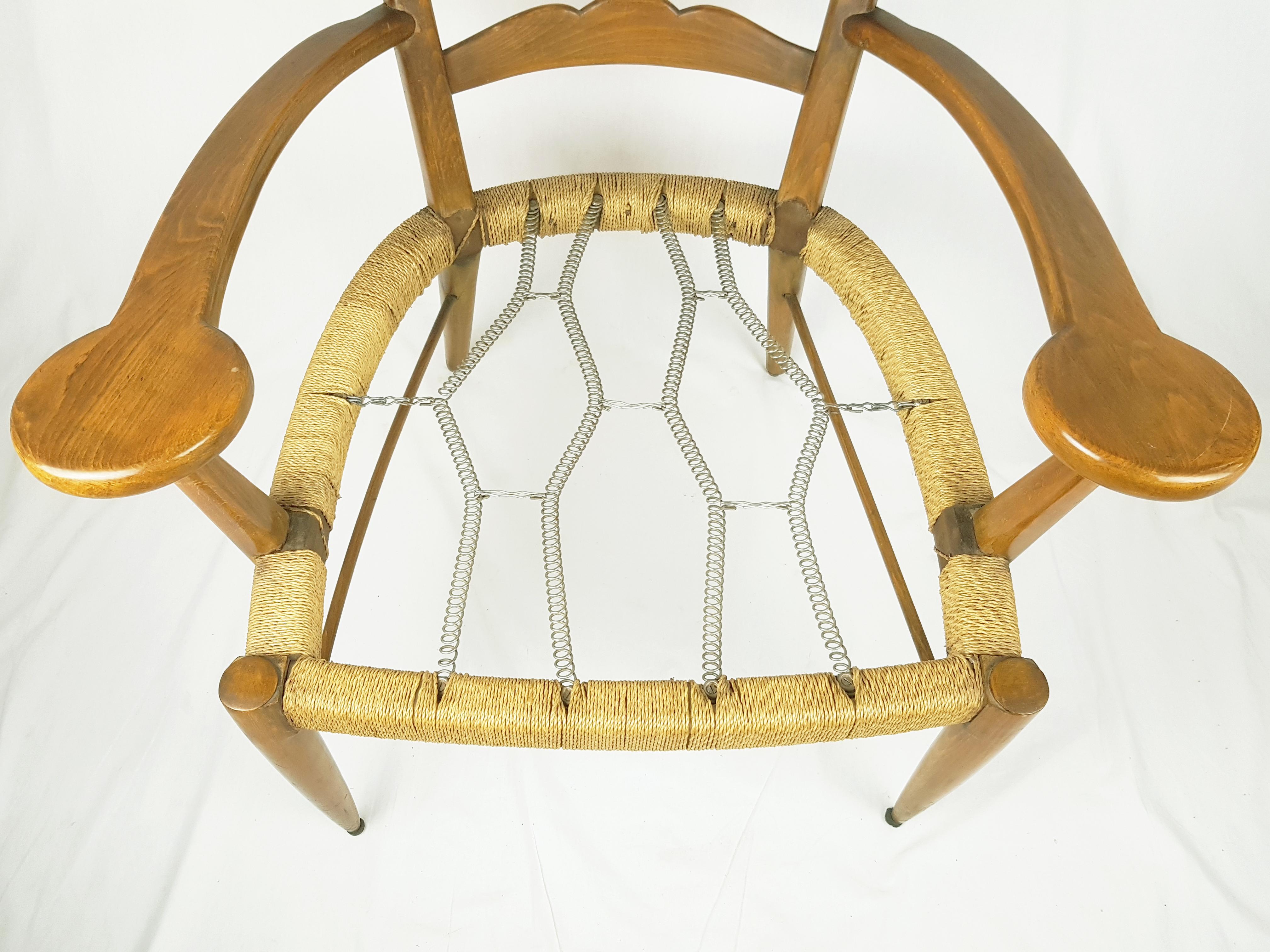 Rare Pair of Wood & Rope 1949 Armchairs by Ico Parisi For Sale 7