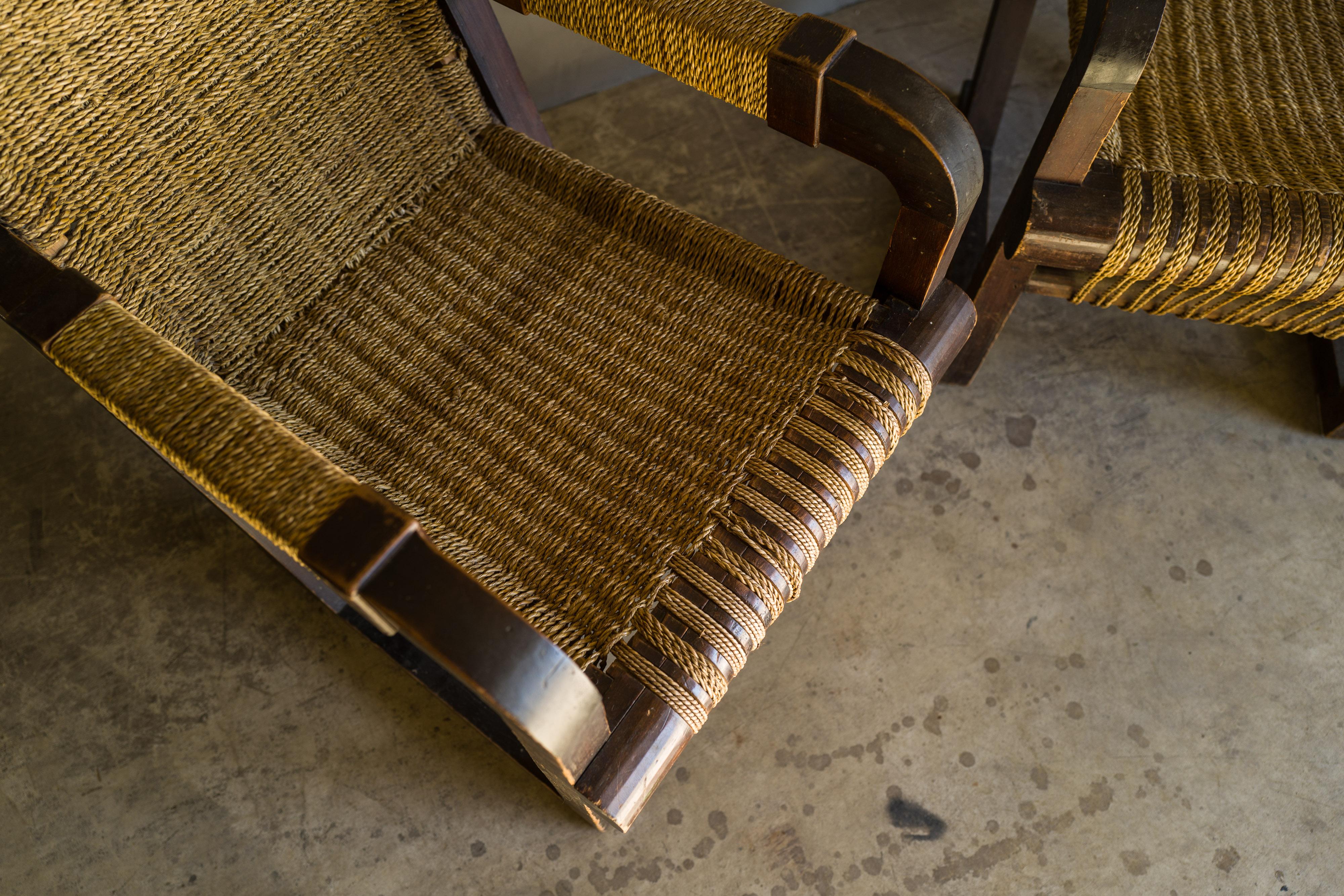 European Rare Pair of Woven Lounge Chairs from France, circa 1960