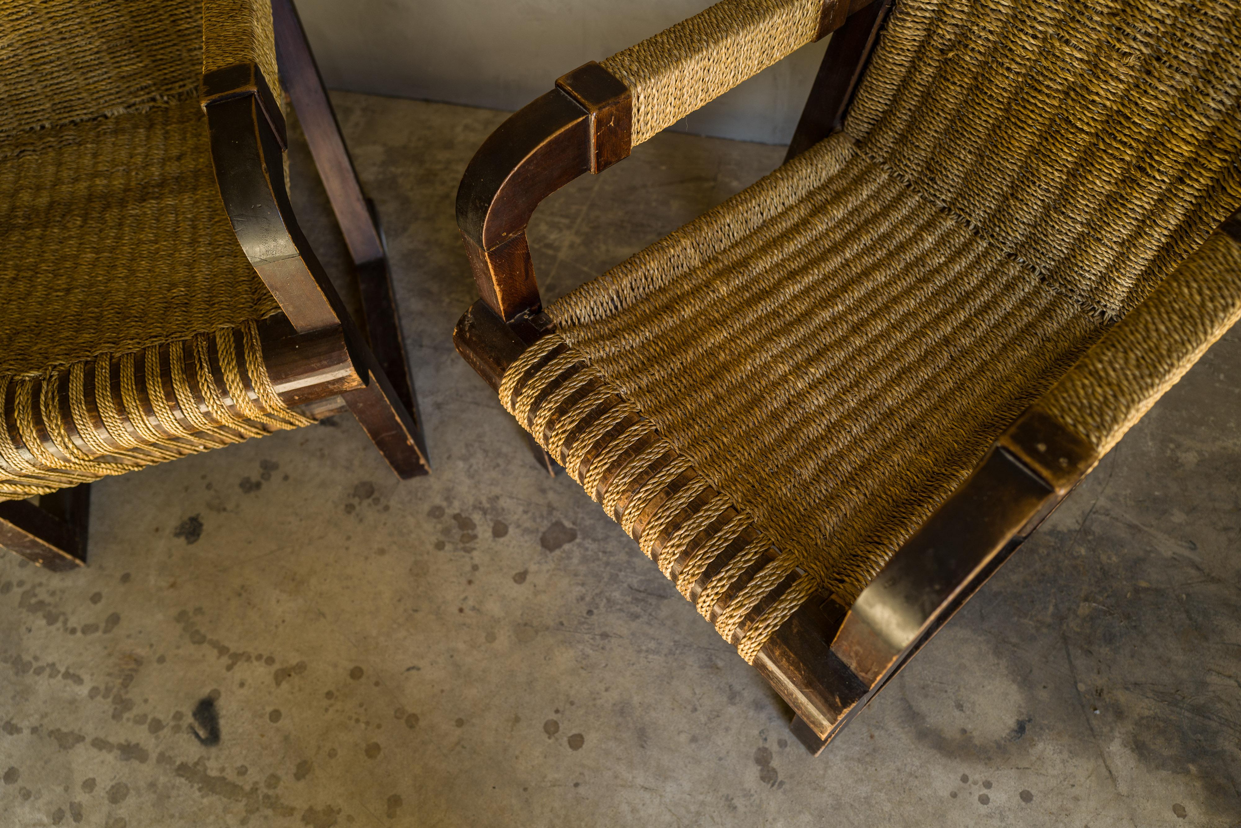 Rare Pair of Woven Lounge Chairs from France, circa 1960 In Good Condition In Nashville, TN