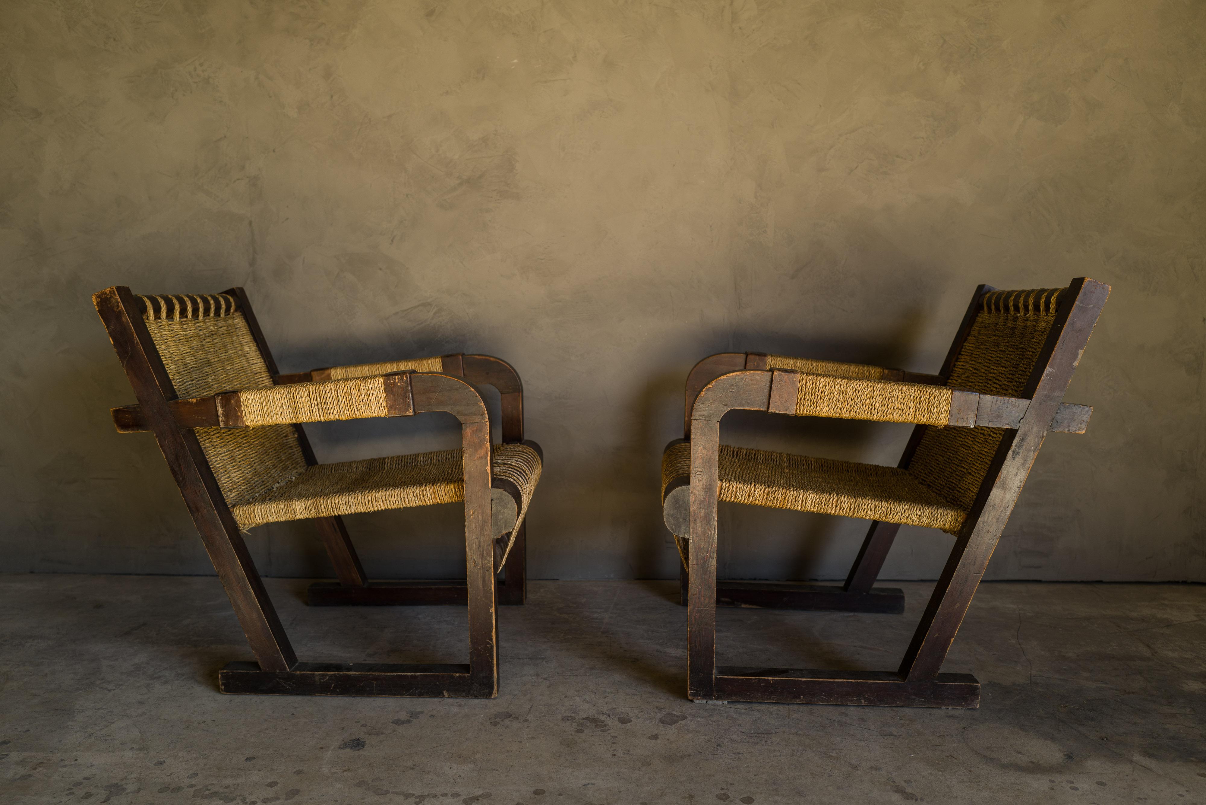 Mid-20th Century Rare Pair of Woven Lounge Chairs from France, circa 1960