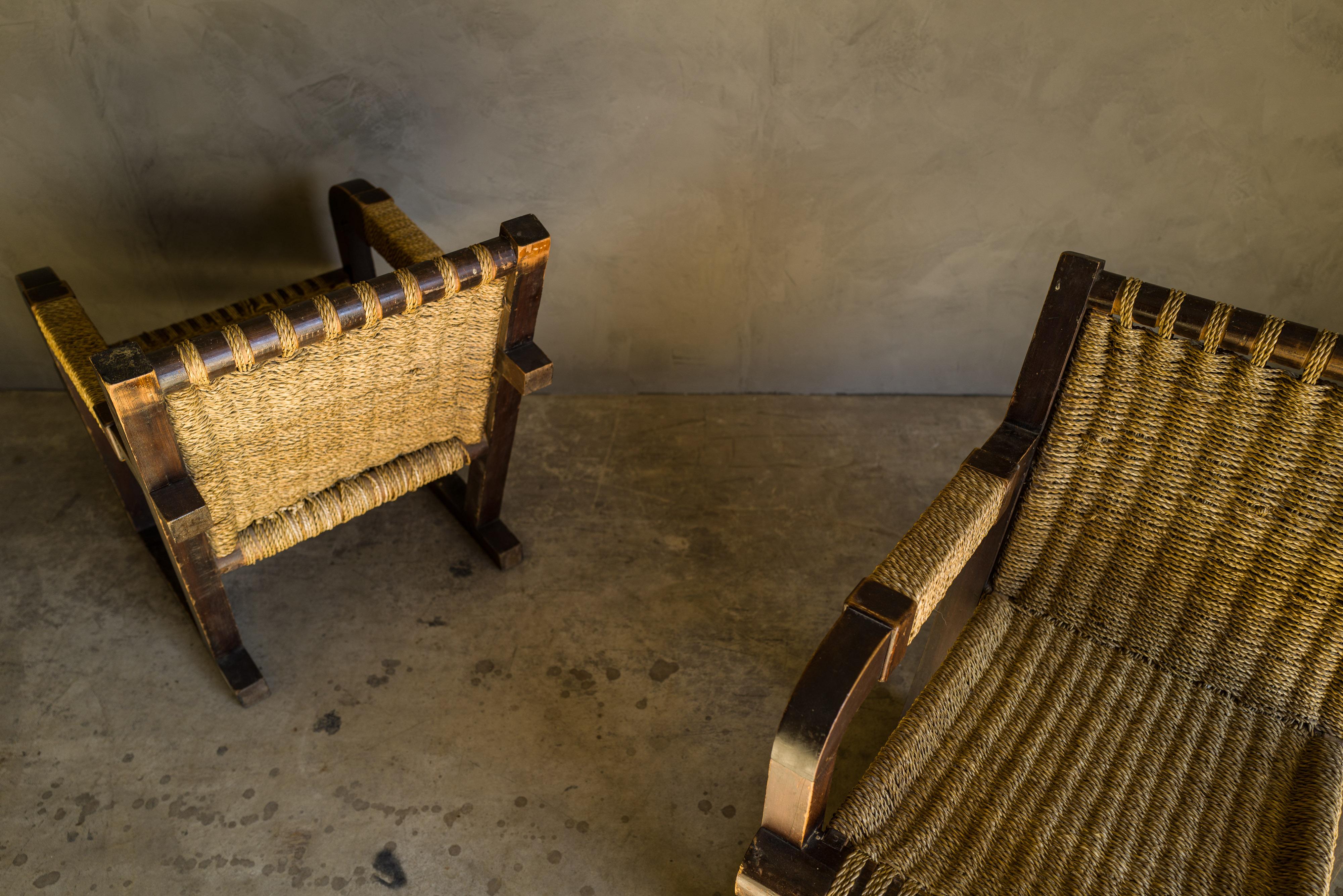 Rare Pair of Woven Lounge Chairs from France, circa 1960 1
