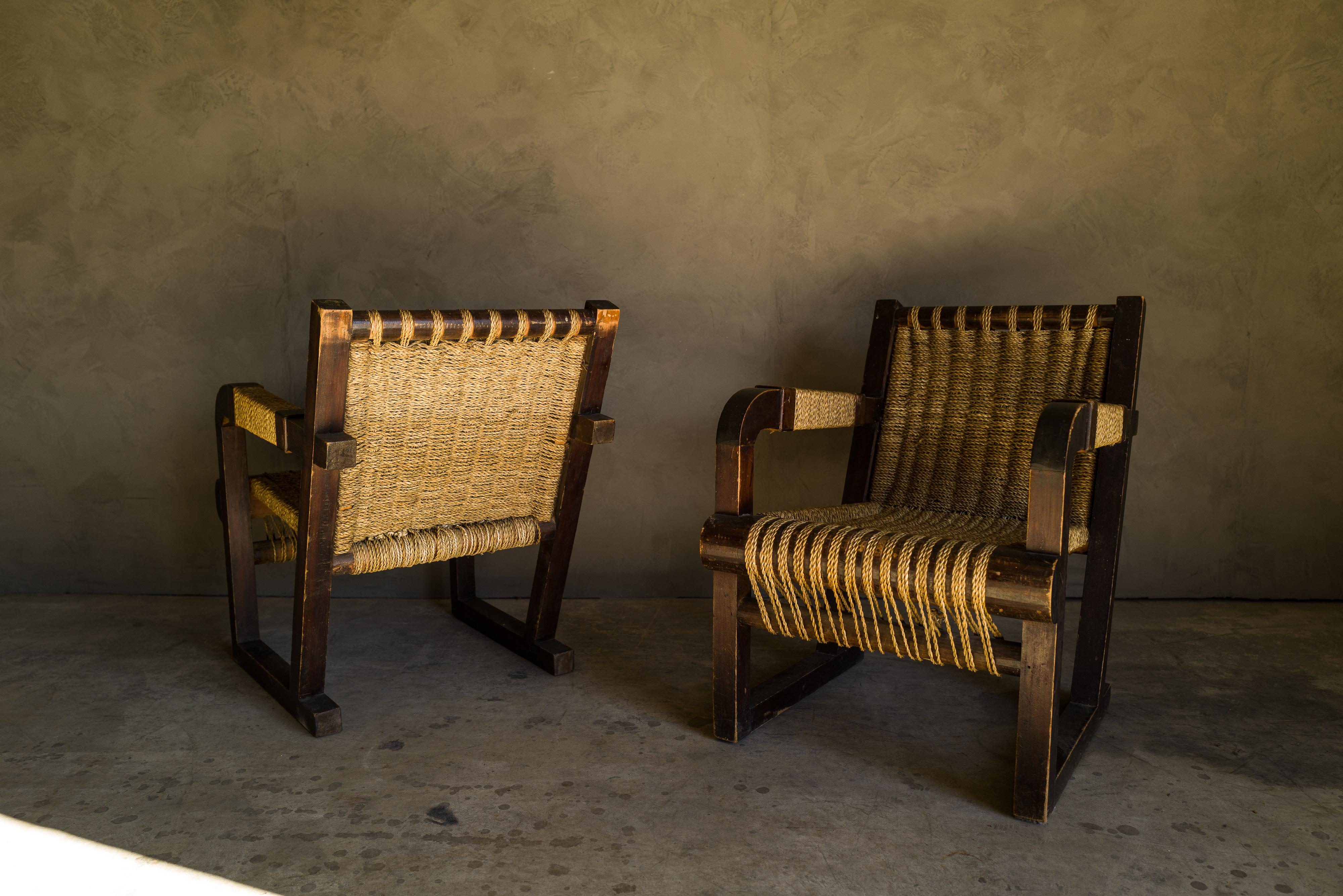 Rare Pair of Woven Lounge Chairs from France, circa 1960 3