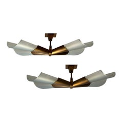 Rare Pair of X-Form Flush Mount, by Max Ingrand for Fontana Arte
