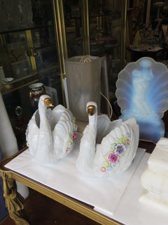 Rare Pair Original 19TH Century Large Estate Handpainted German Porcelain Swans