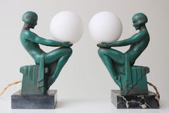 Paire rare de lampes de table originales « Délassement » de Max Le Verrier, 1930, France
