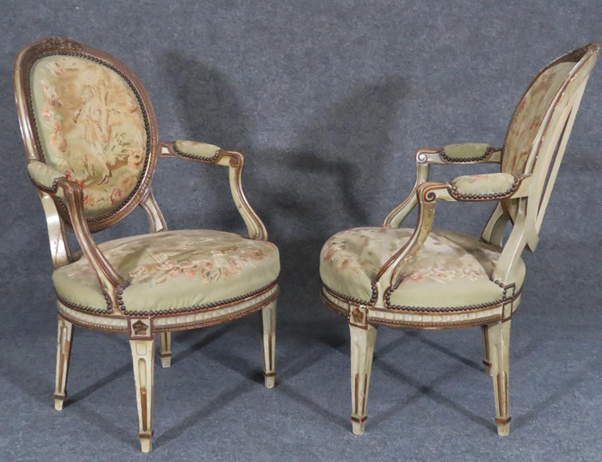 Date to the 1870s so expect finish losses and old upholstery issues. But overall these are gorgeous! Measure: 37 tall x 24 wide x 26 deep, seat height 17 1/2.
