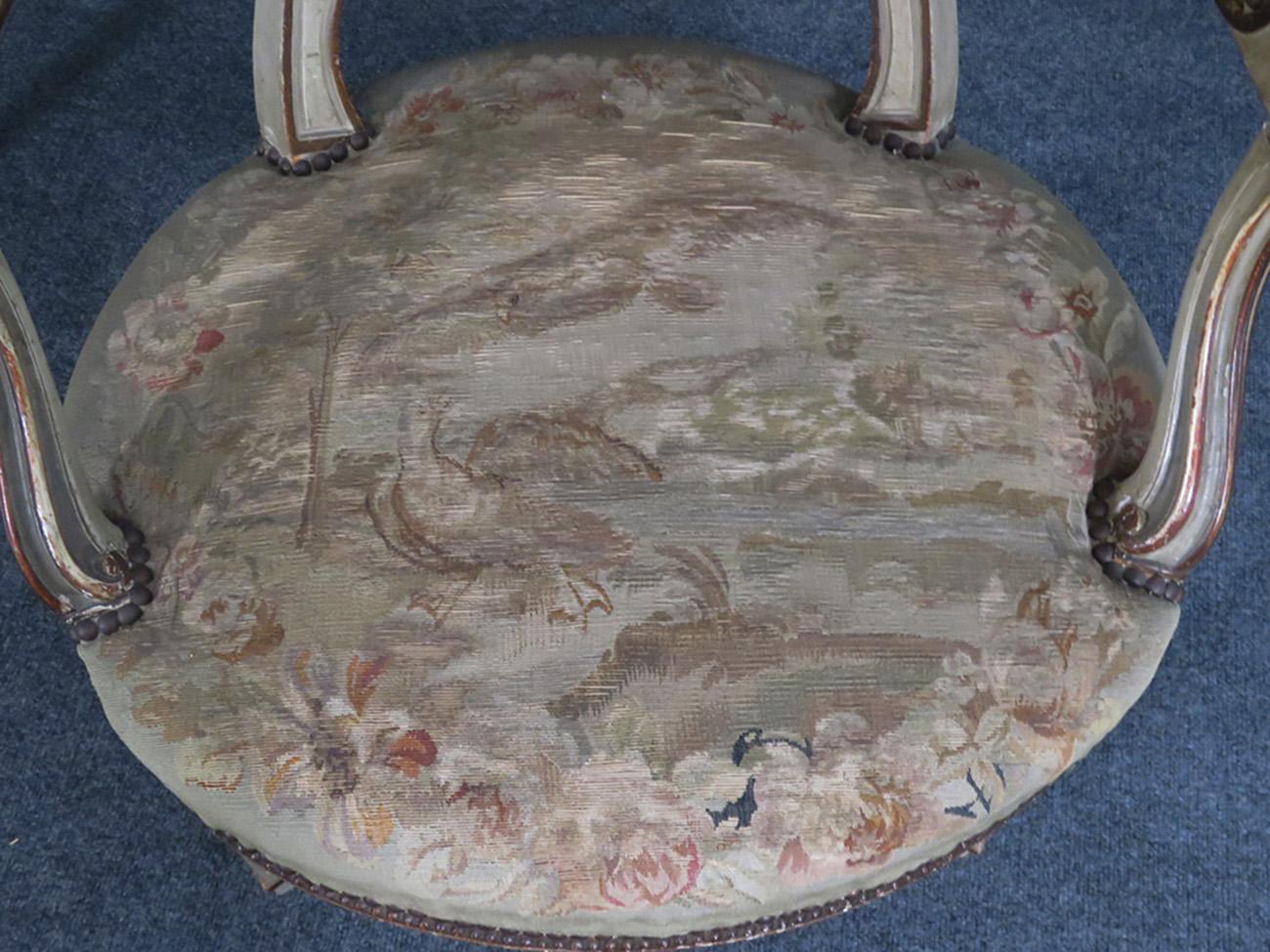 Rare Pair of Paint Decorated 1870s French Louis XVI Aubusson Fauteuils Armchairs 2