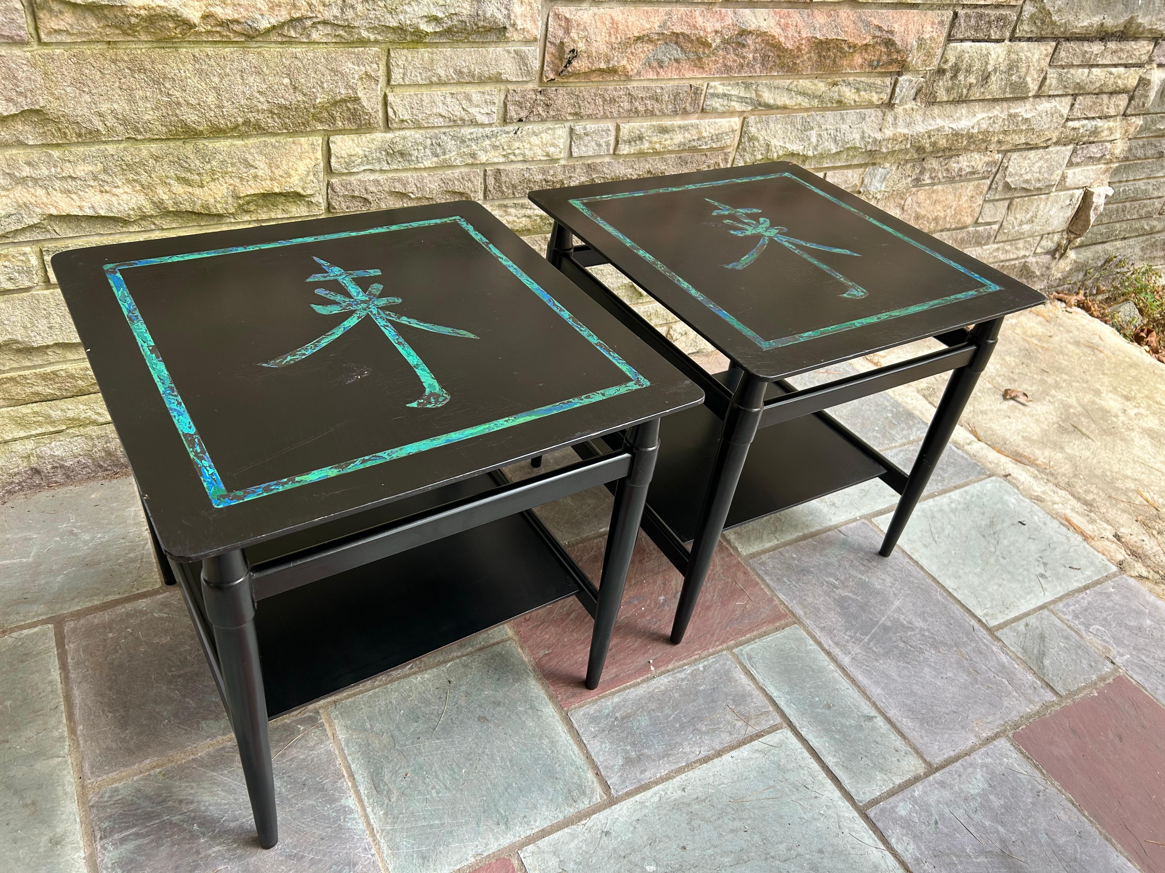 Rare Paire de tables d'appoint Pepe Mendoza Stone Inlay Mid Century Modern en vente 8