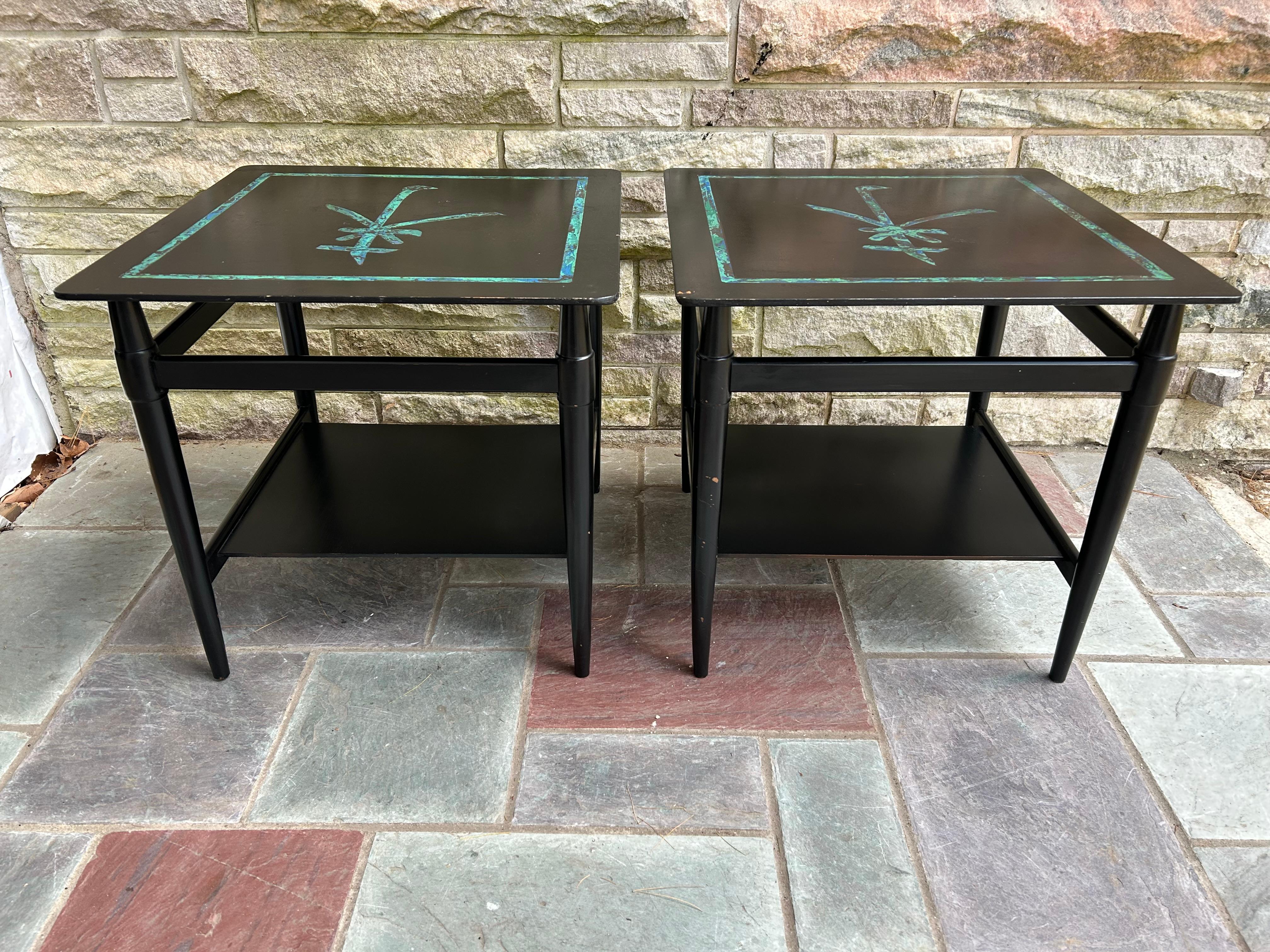 Rare Paire de tables d'appoint Pepe Mendoza Stone Inlay Mid Century Modern Bon état - En vente à Pemberton, NJ