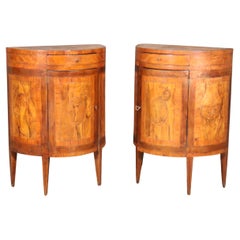 Rare Pair Period 1700s Era Inlaid Olive Wood Italian Commodes Nightstands