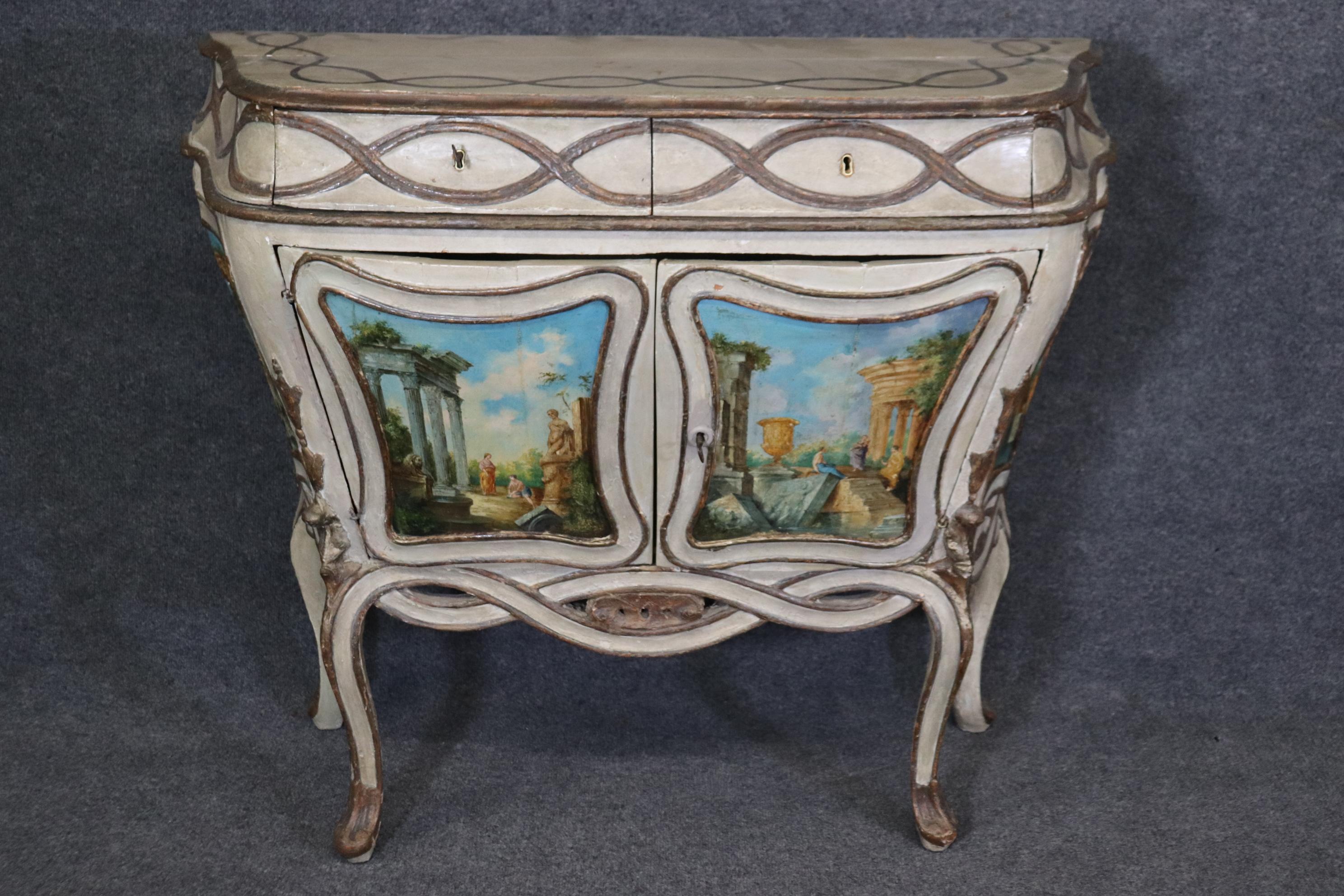 Rare Pair Period 18th Century Paint Decorated  Venetian Commodes Cabinets For Sale 5