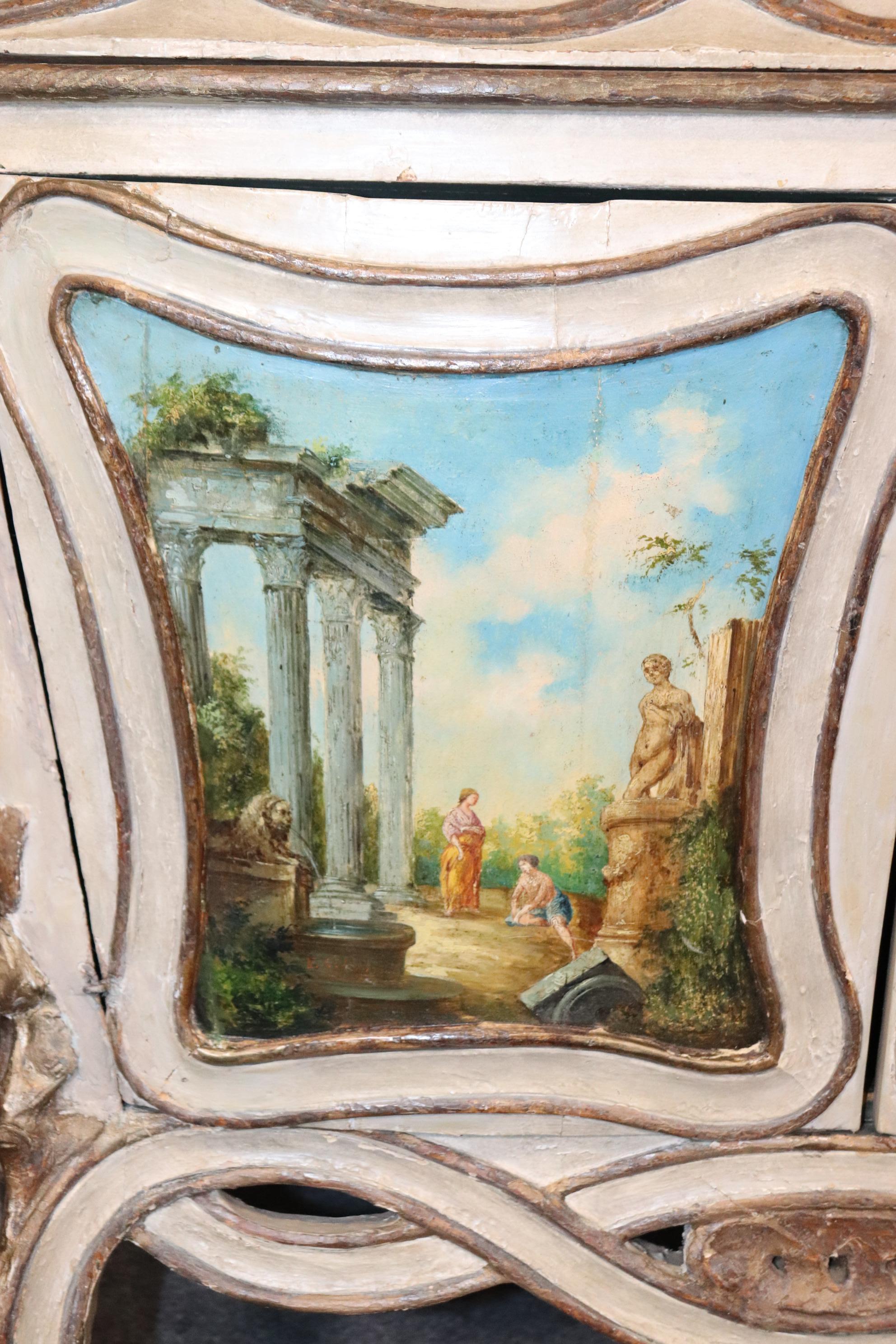 Findining these in the field is extremely difficult as a single commode, but finding a matched pair of period, 1700s era Venetian commodes is next to impossible. This is a fantastic pair of time-worn authentic 1750-1770s era paint decorated commodes