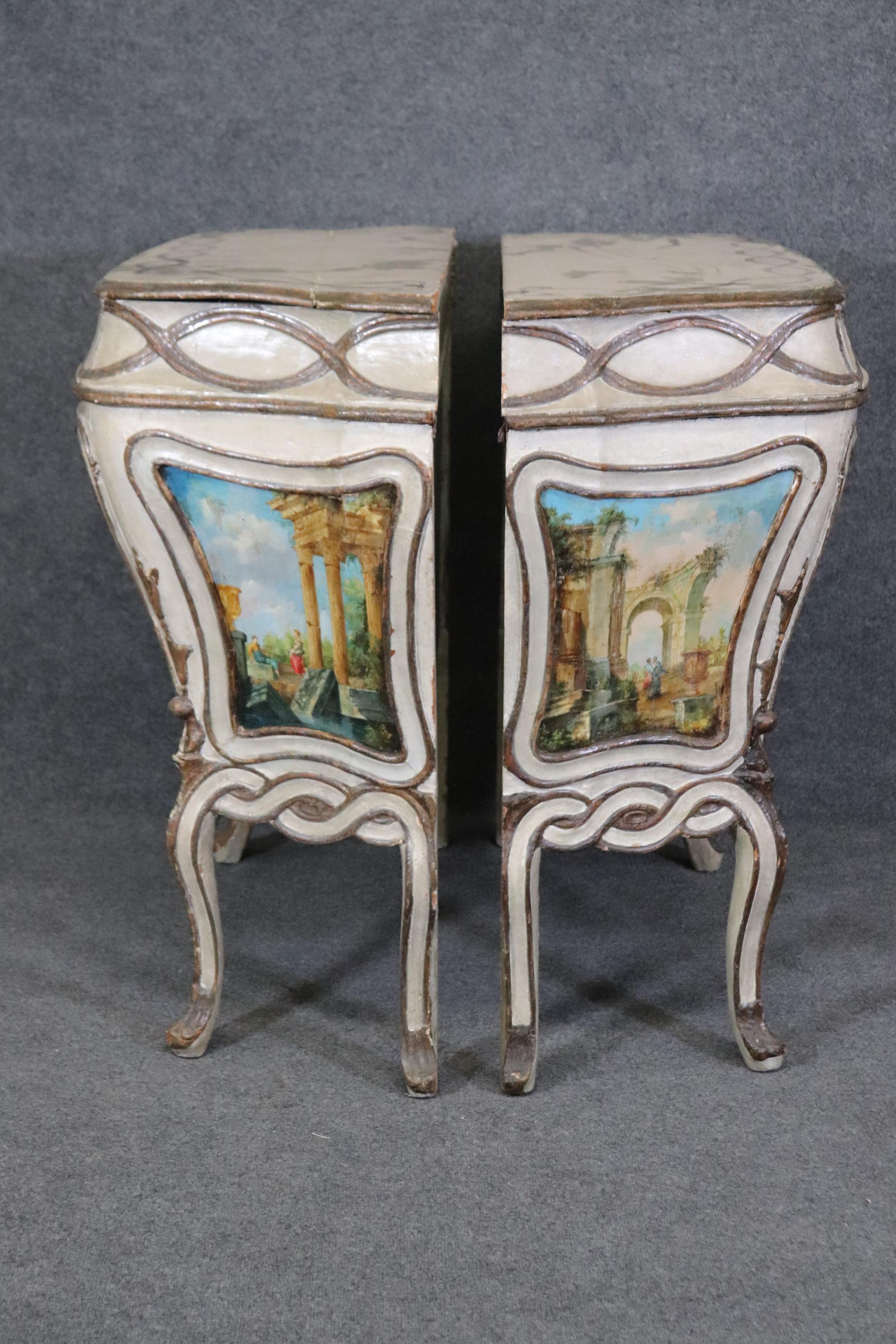 Walnut Rare Pair Period 18th Century Paint Decorated  Venetian Commodes Cabinets For Sale