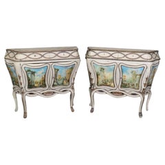 Paire rare de peintures du 18ème siècle décorées  Commodes vénitiennes Armoires