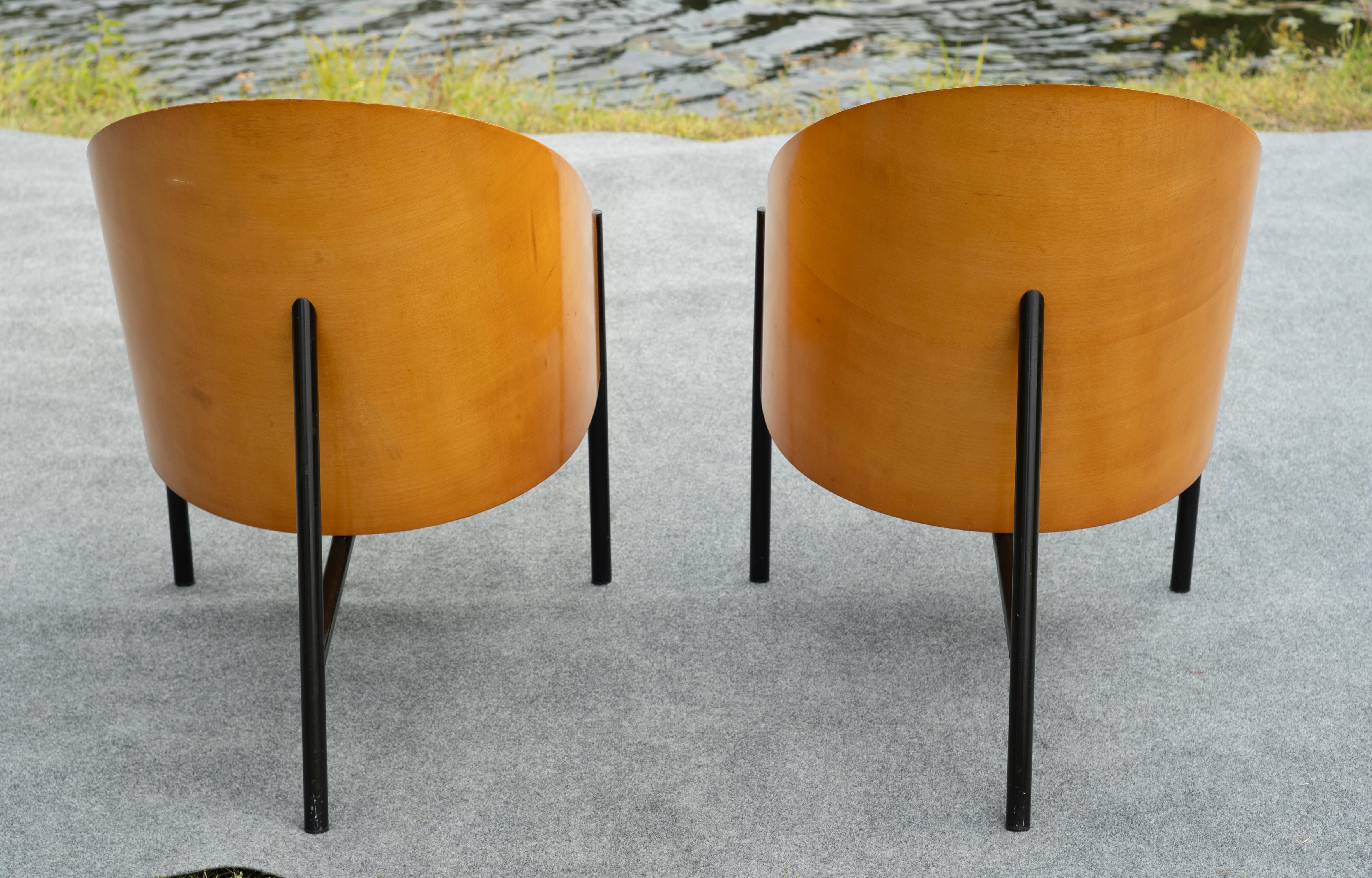 Rare paire de chaises longues Philippe Starck for Driade Pratfall en cuir noir et Oak Oak en vente 5